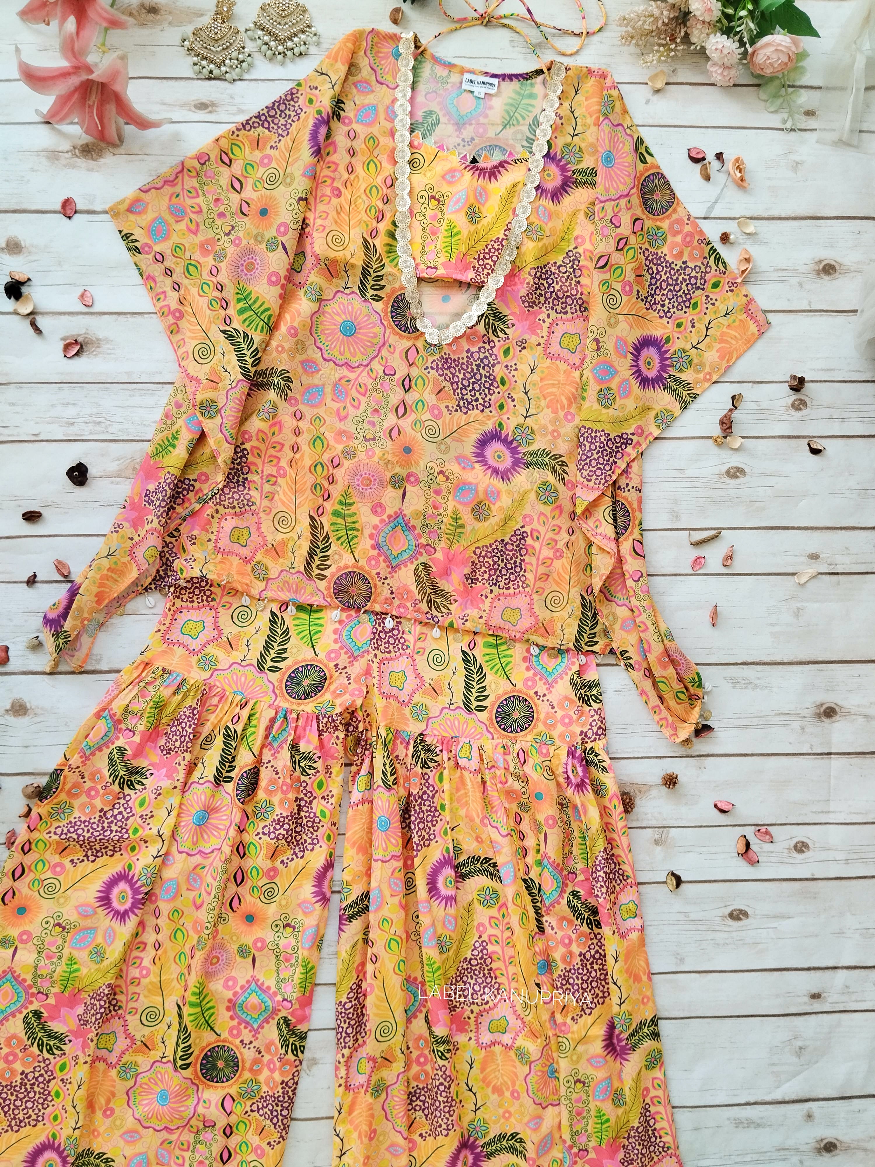 Yellow Kitschy Crop Top Sharara Set