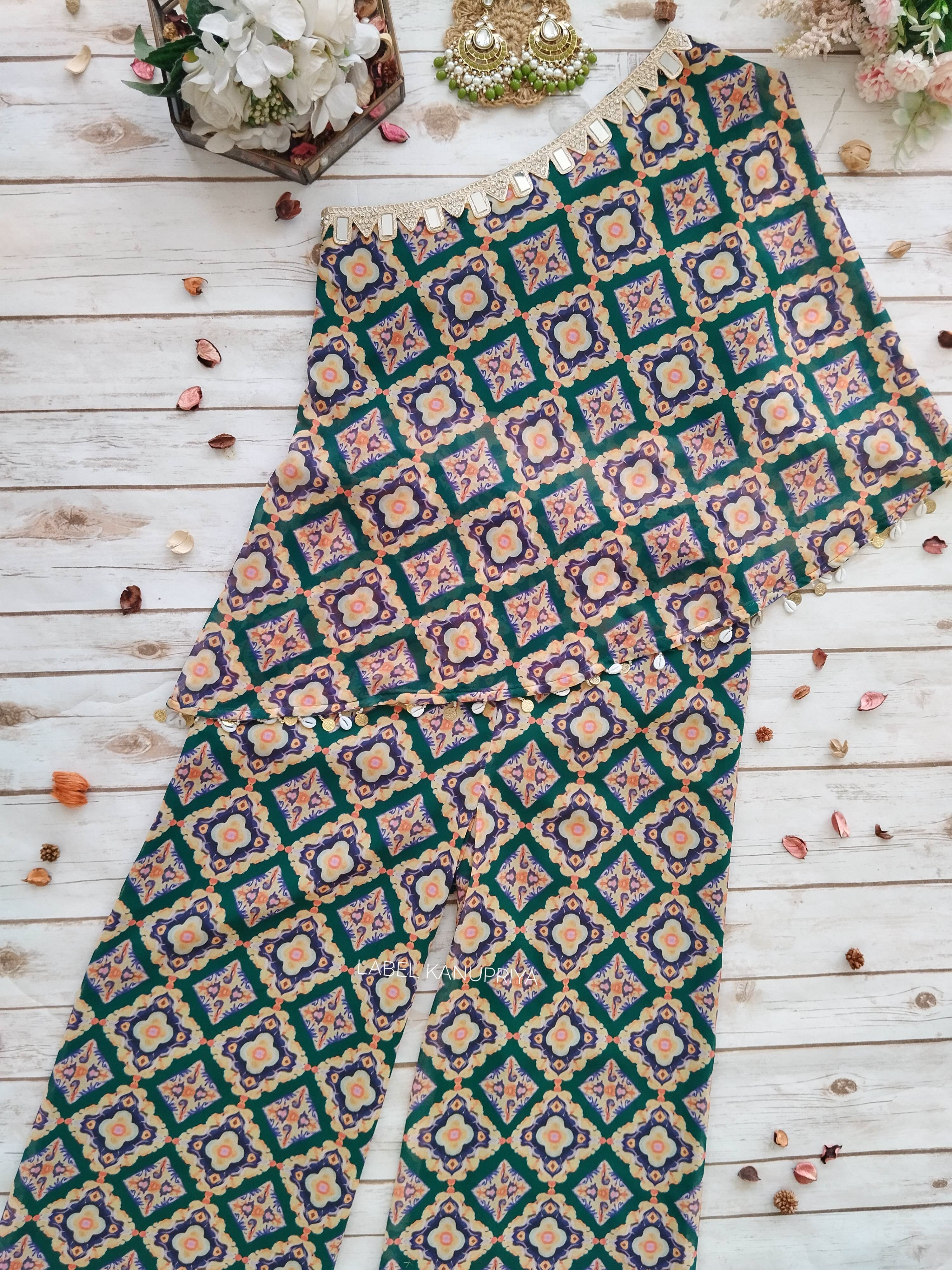 Forest Green Geometric One-Shoulder Co-Ord Set