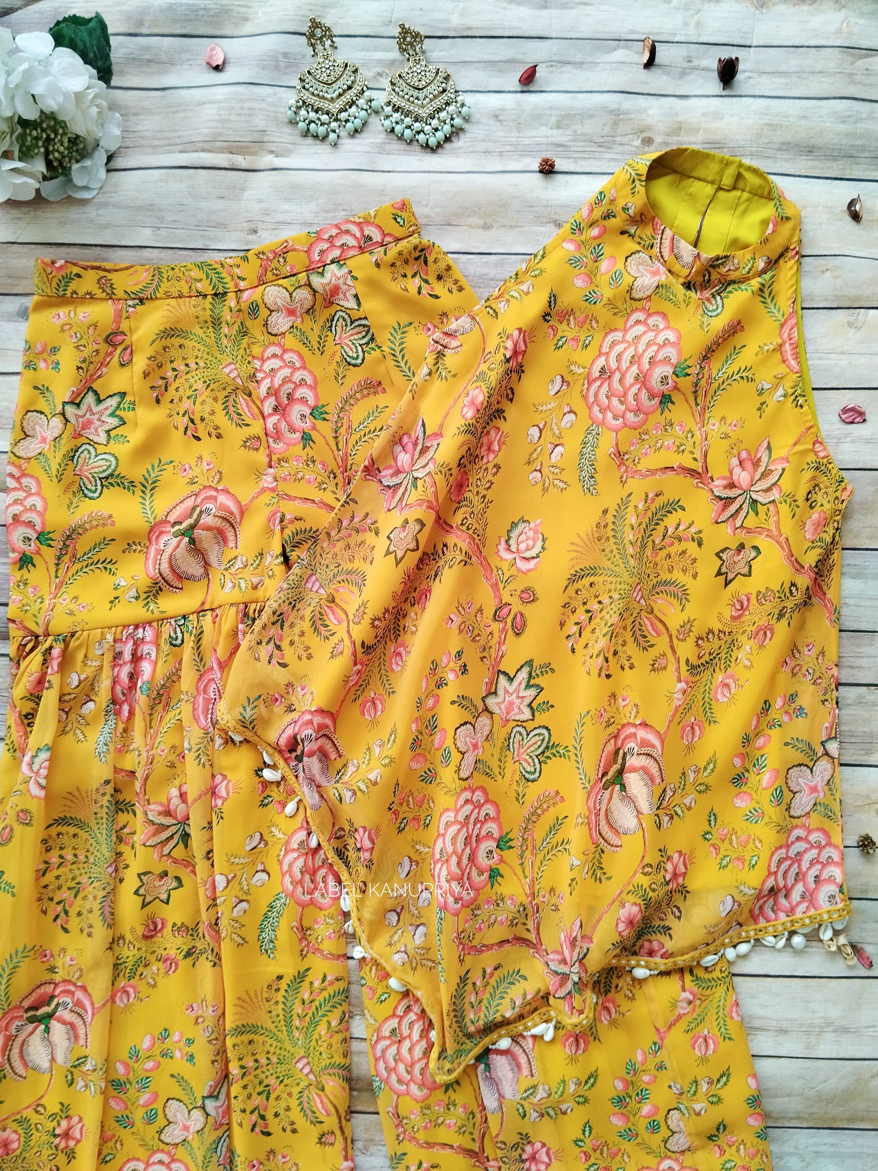 Mustard Floral Tunic & Sharara Co-ord Set