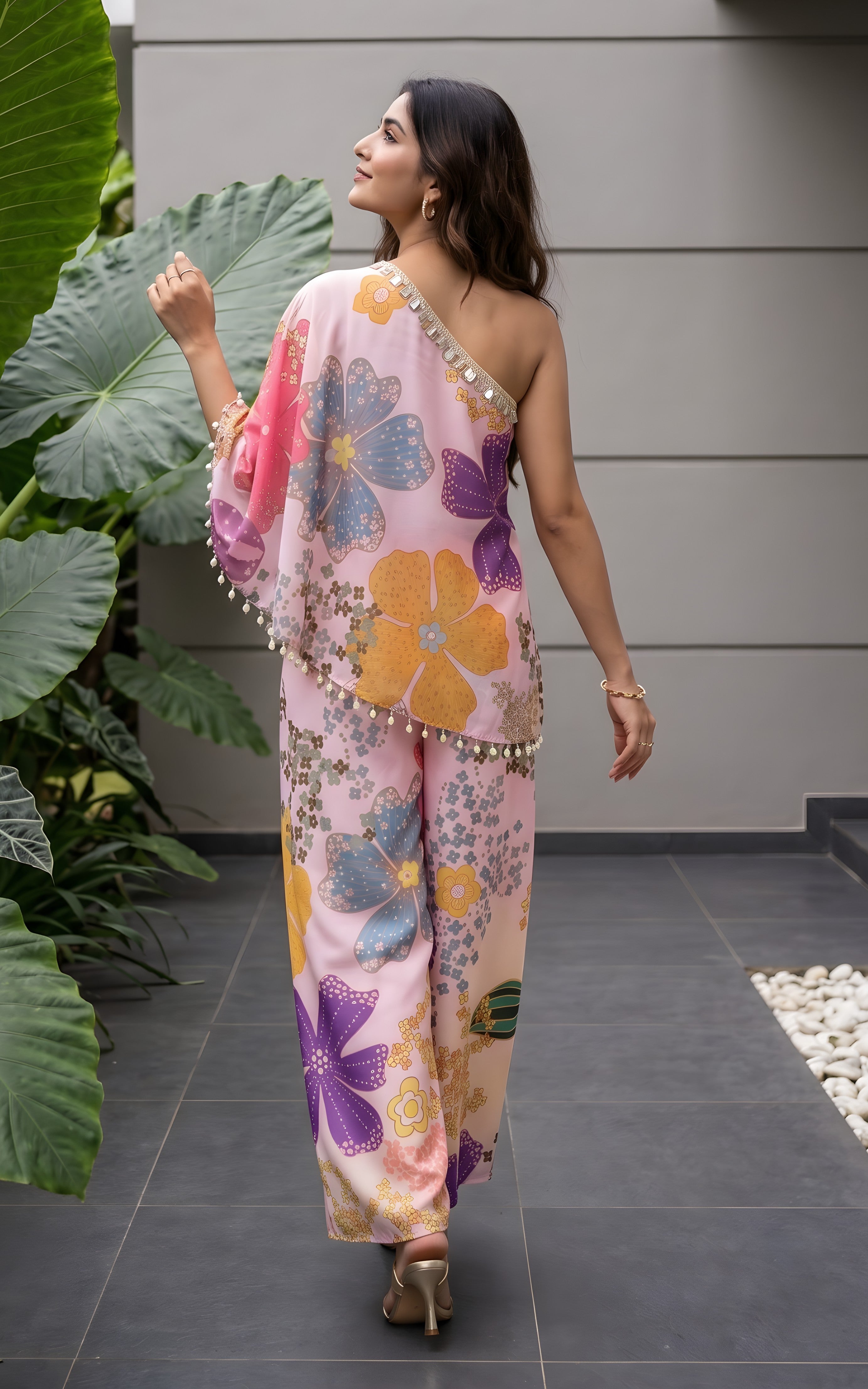 Vintage Pink Floral One-shoulder Co-ord Set