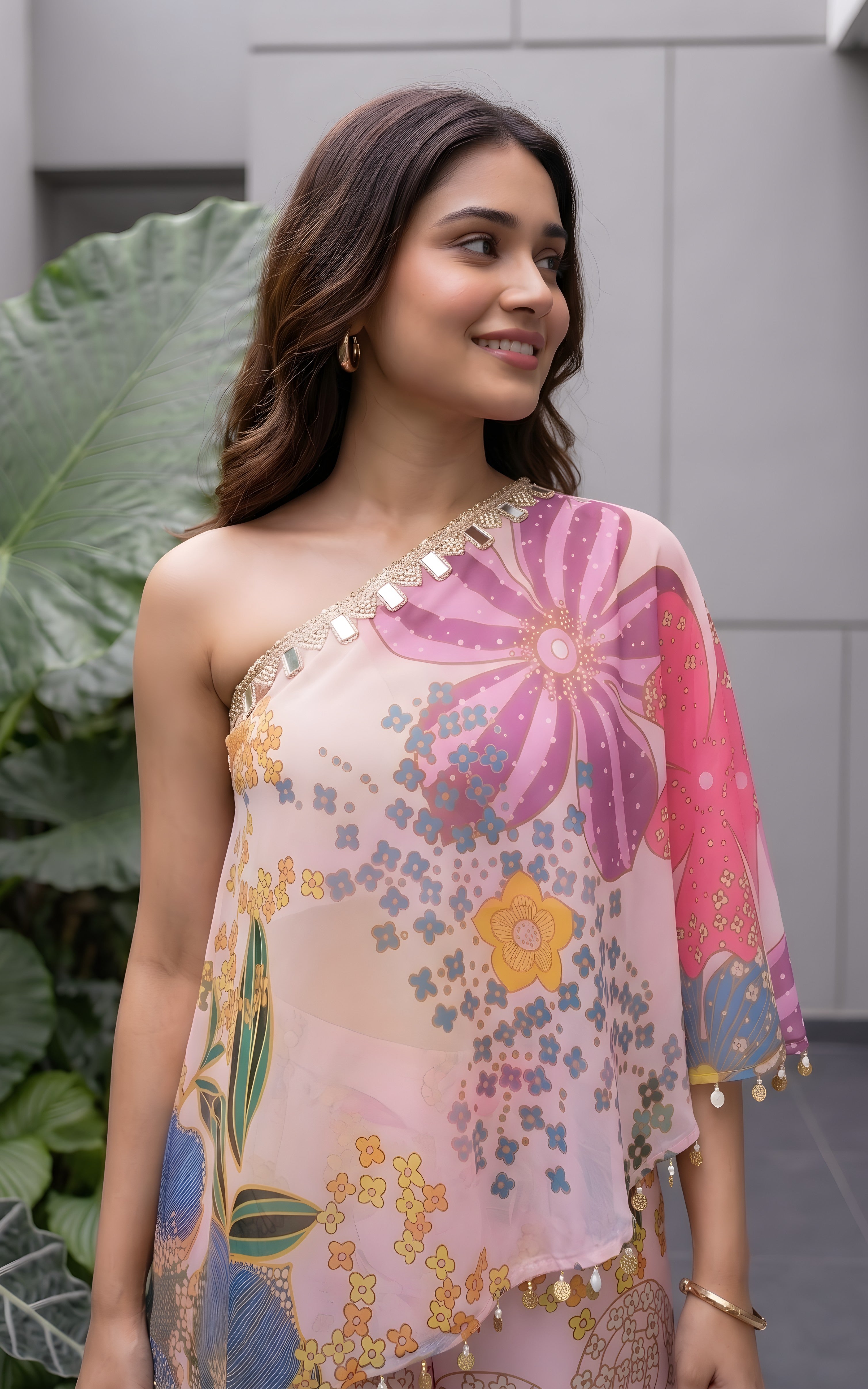 Vintage Pink Floral One-shoulder Co-ord Set