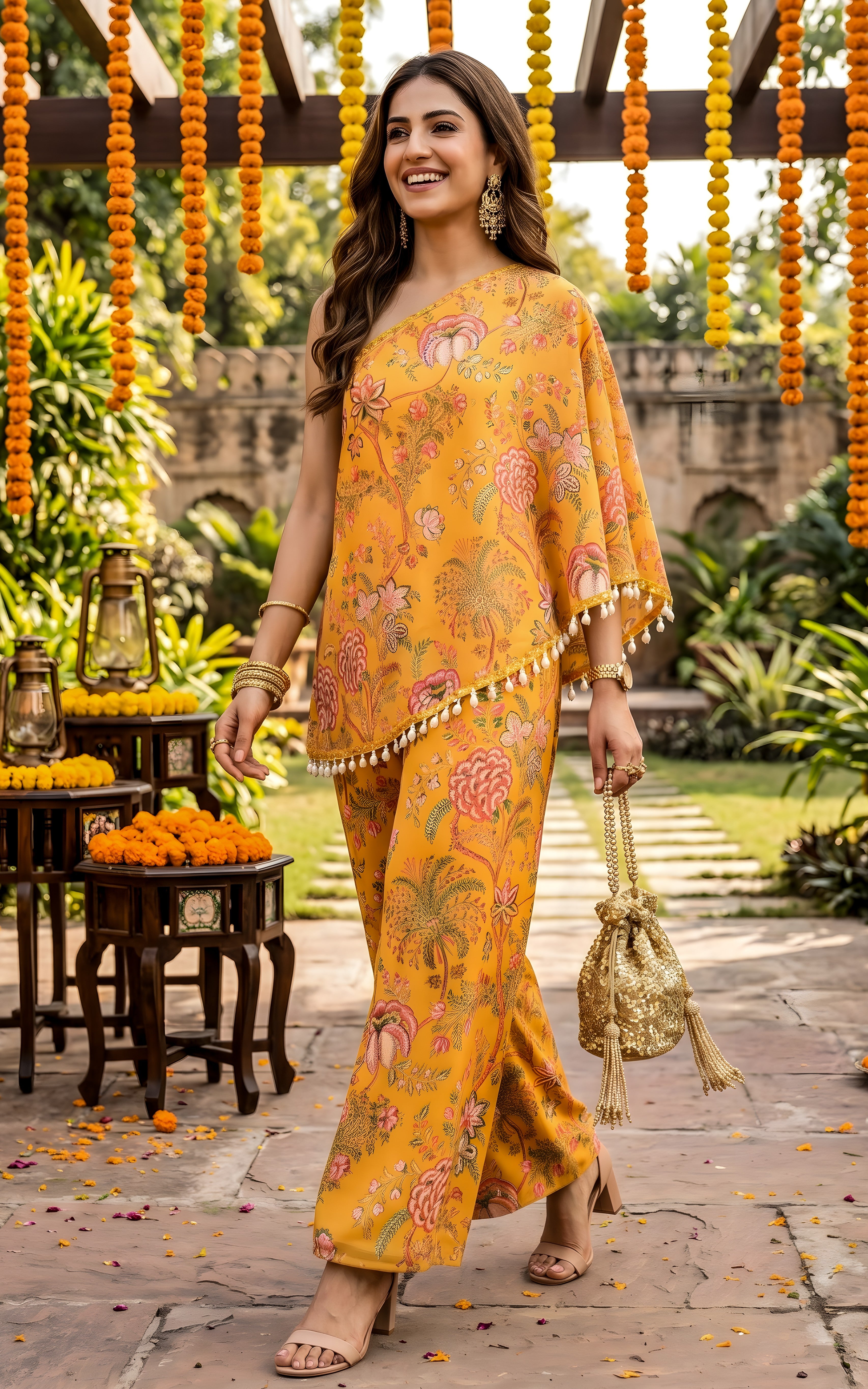 Mustard Floral Tunic & Sharara Co-ord Set