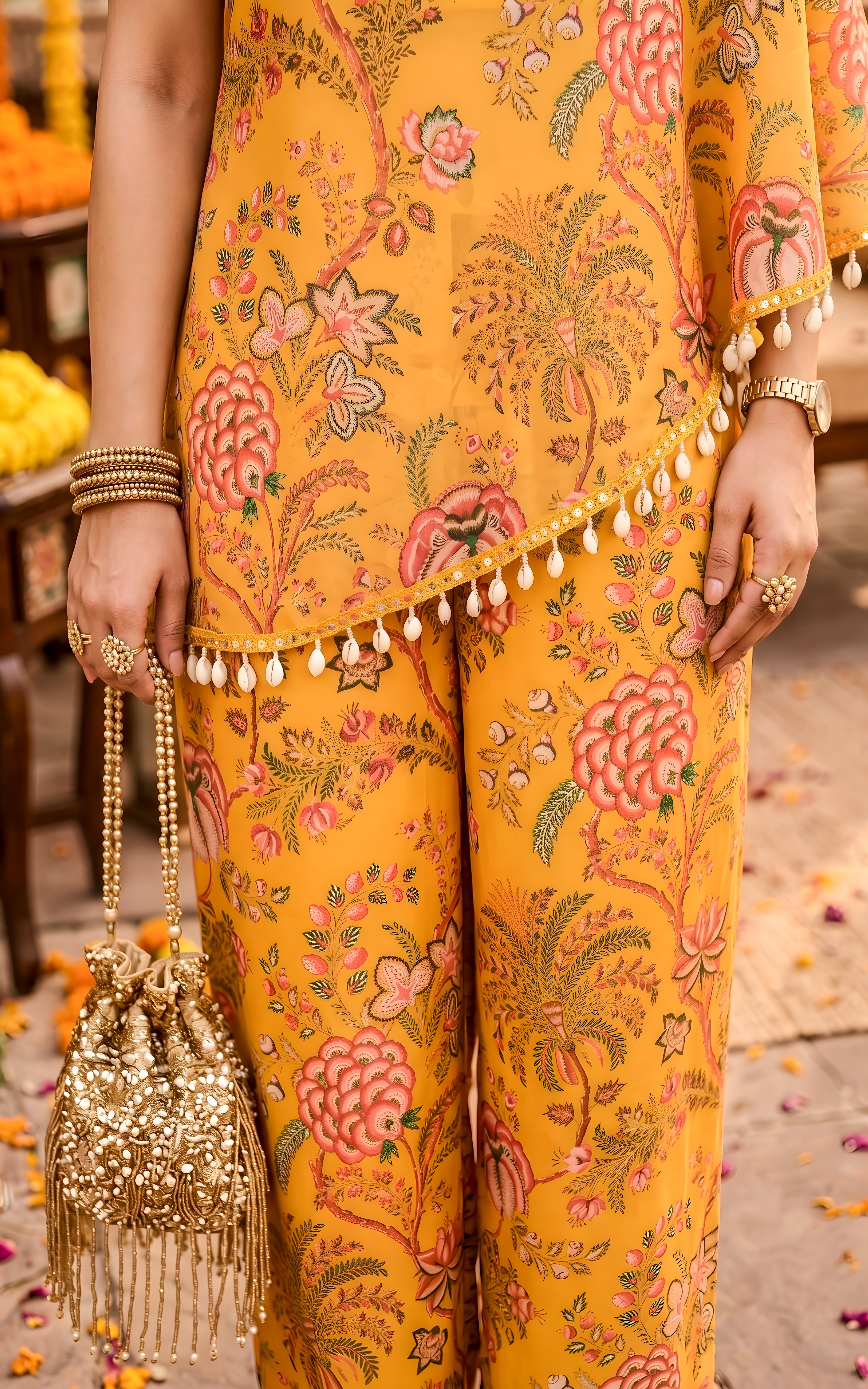 Mustard Floral Tunic & Sharara Co-ord Set