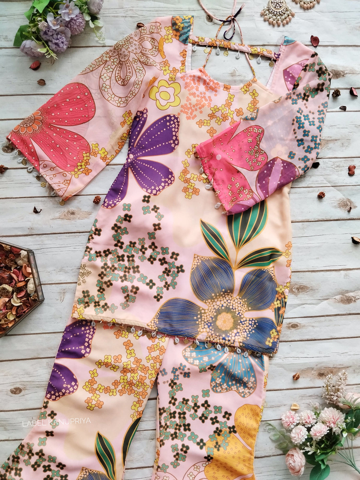 Vintage Pink Kurti and Flared Pants Co-ord Set