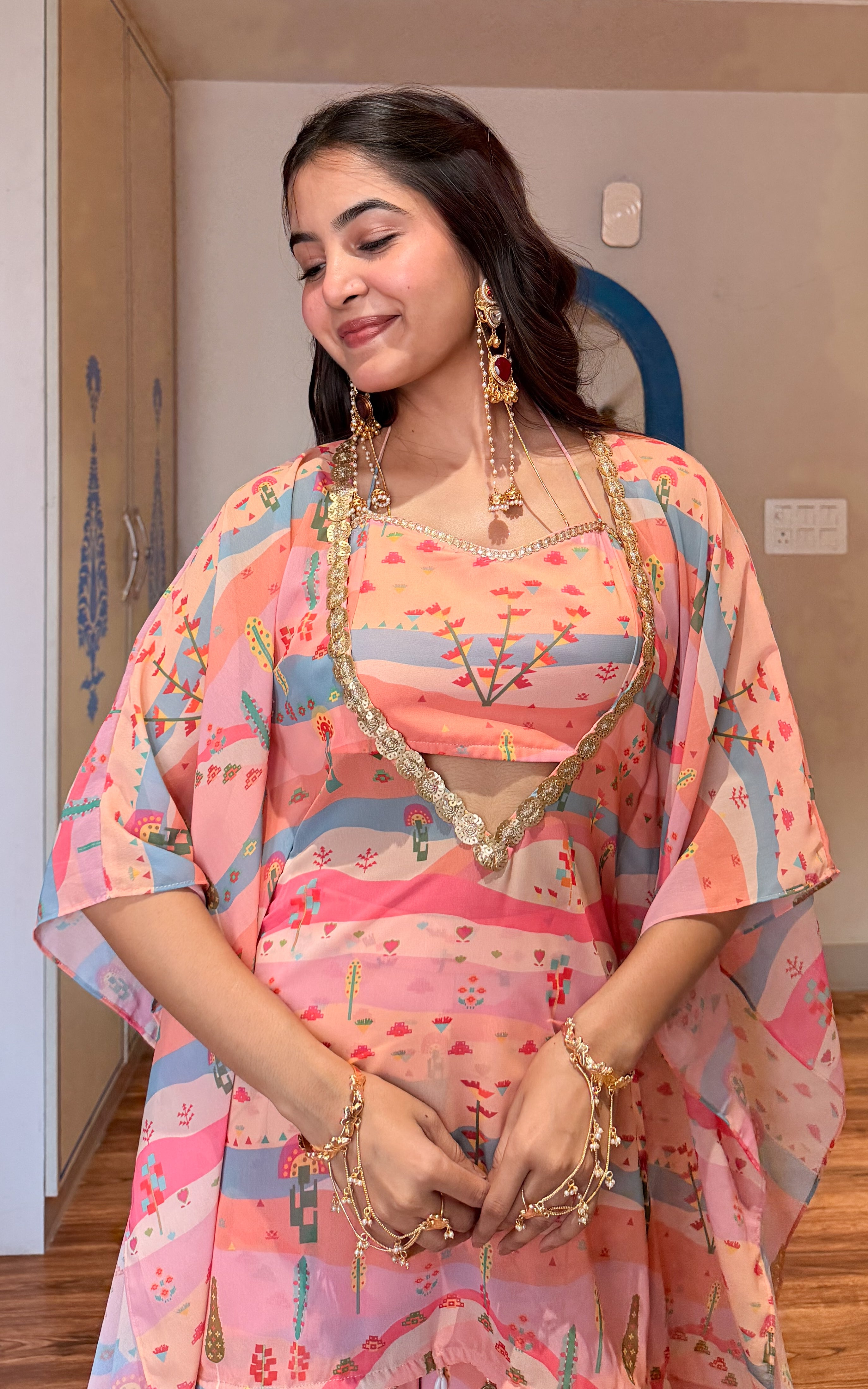 Graphic Landscape Kaftan Crop-top Sharara Co-ord Set