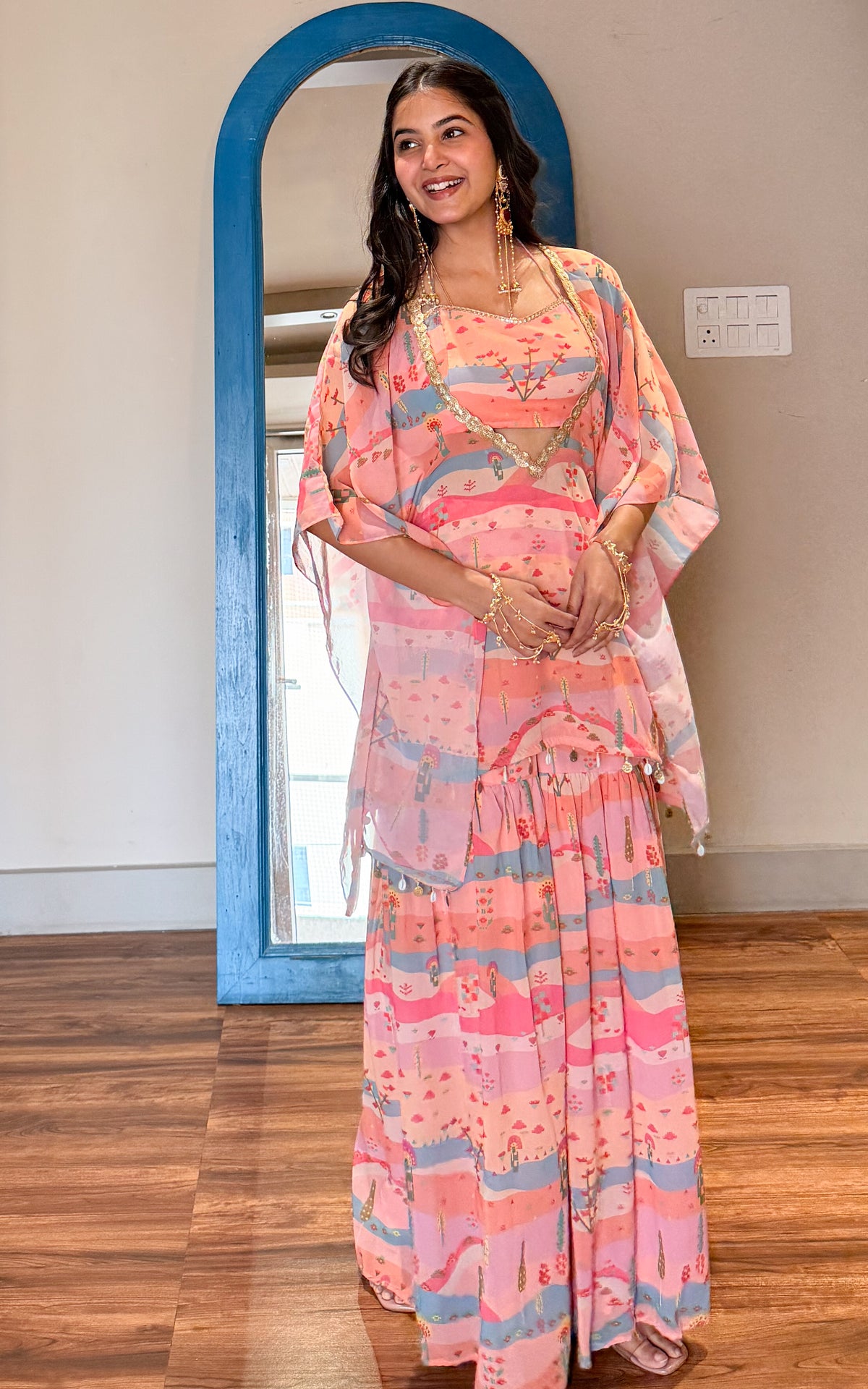 Graphic Landscape Kaftan Crop-top Sharara Co-ord Set