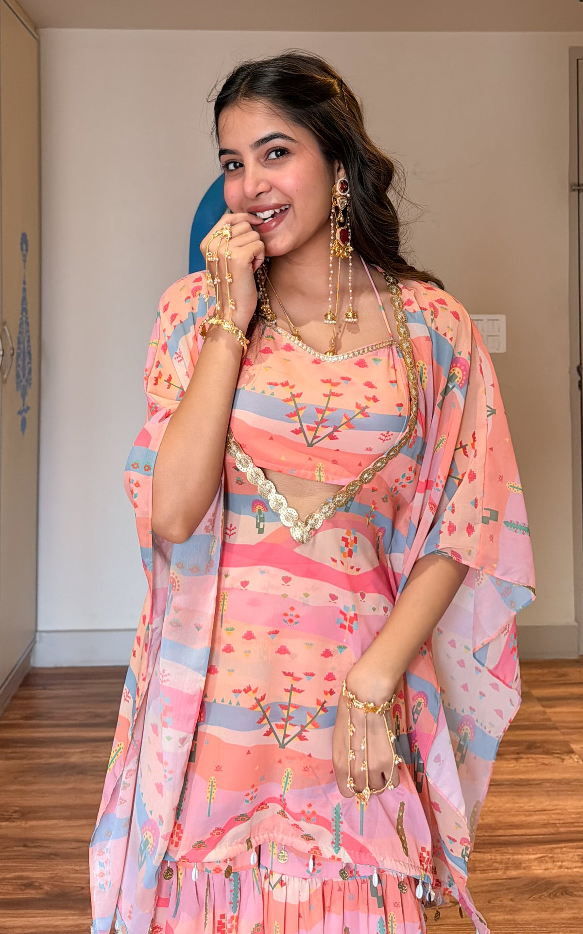 Graphic Landscape Kaftan Crop-top Sharara Co-ord Set