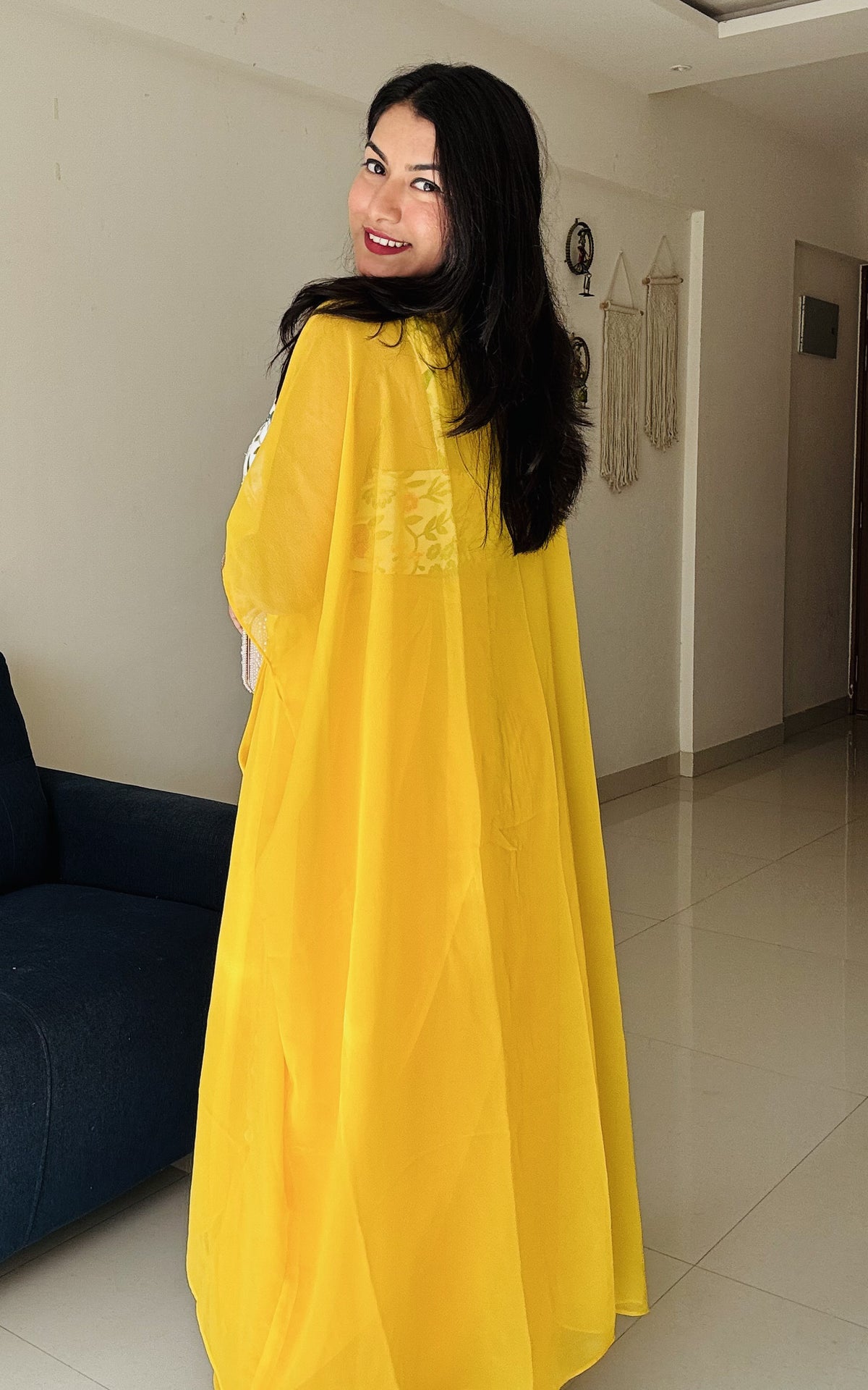Yellow Embroidered Crop-Top & Draped Skirt Co-ord Set