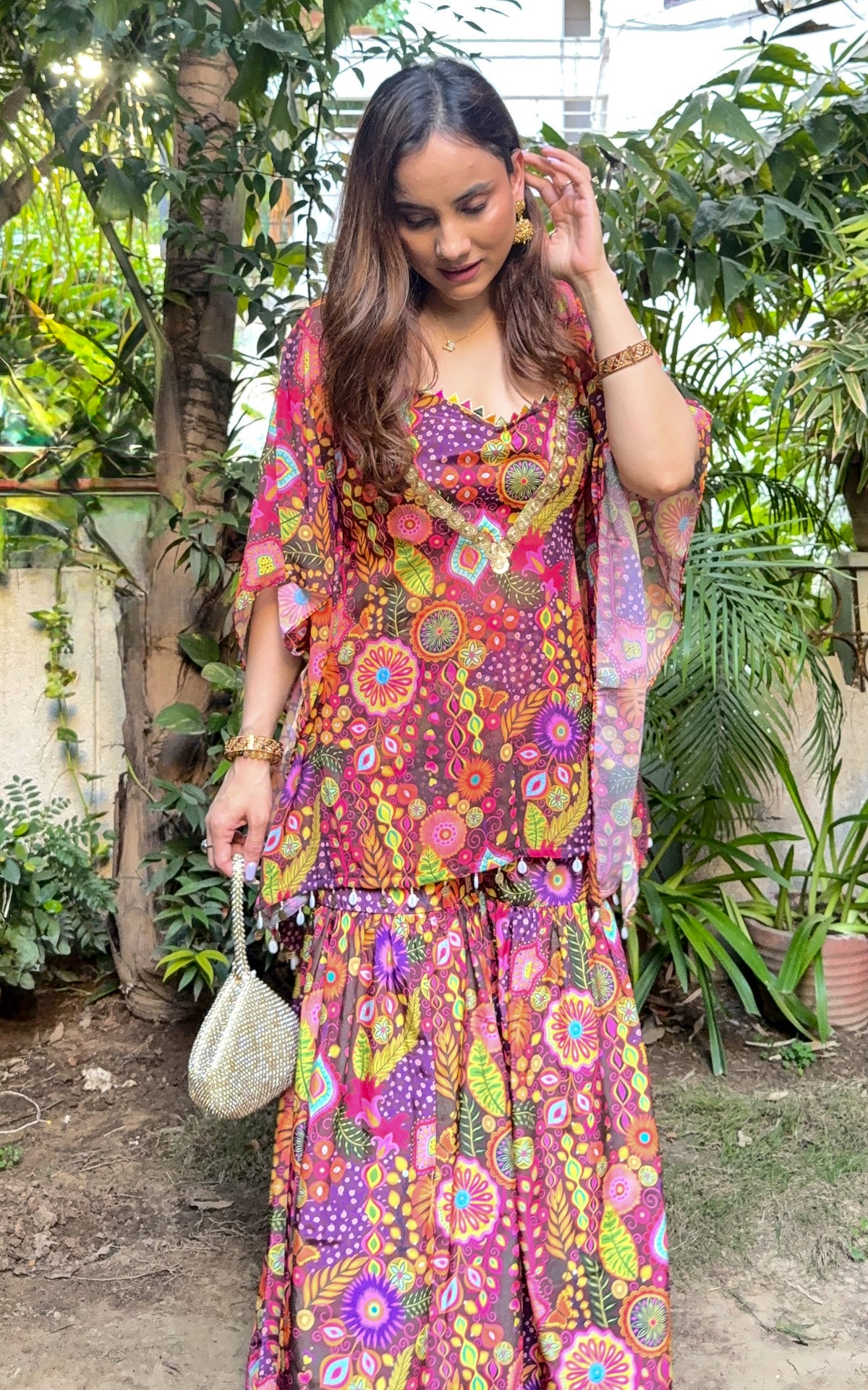 Purple Kitschy Print Crop Top and Sharara Set