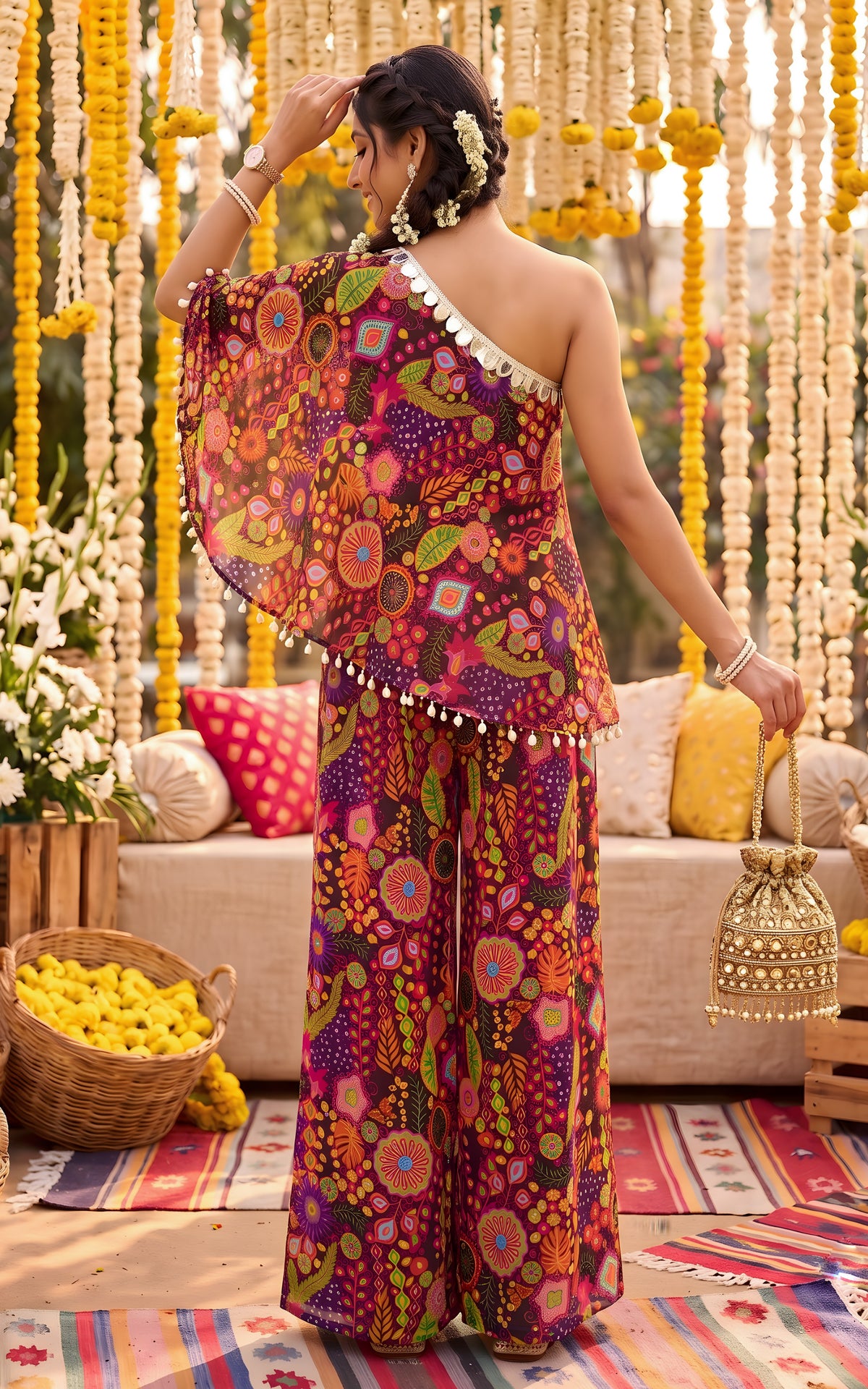 Purple Kitschy One shoulder Co-ord Set