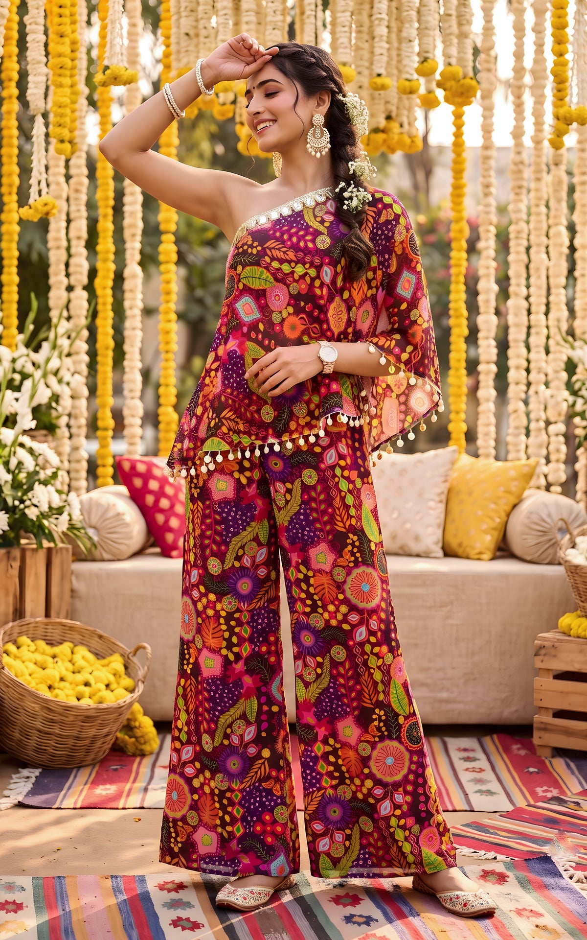 Purple Kitschy One shoulder Co-ord Set
