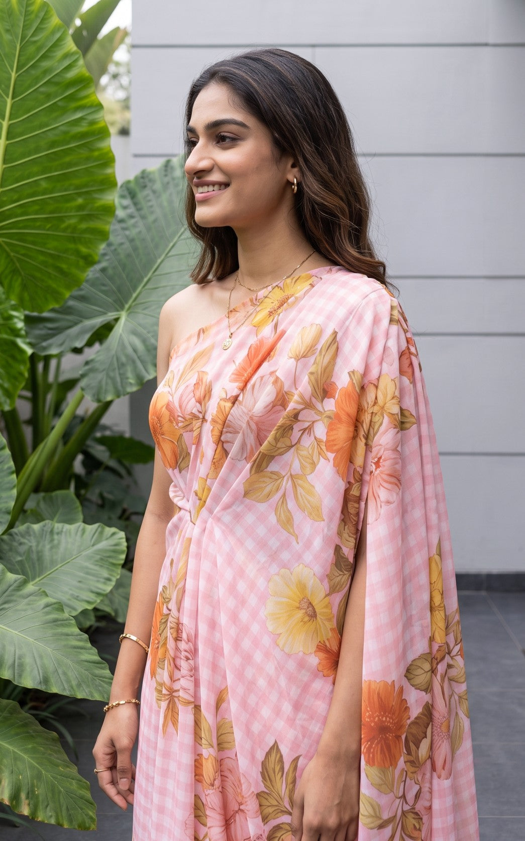 Pink Gingham Meadow Drape Dress