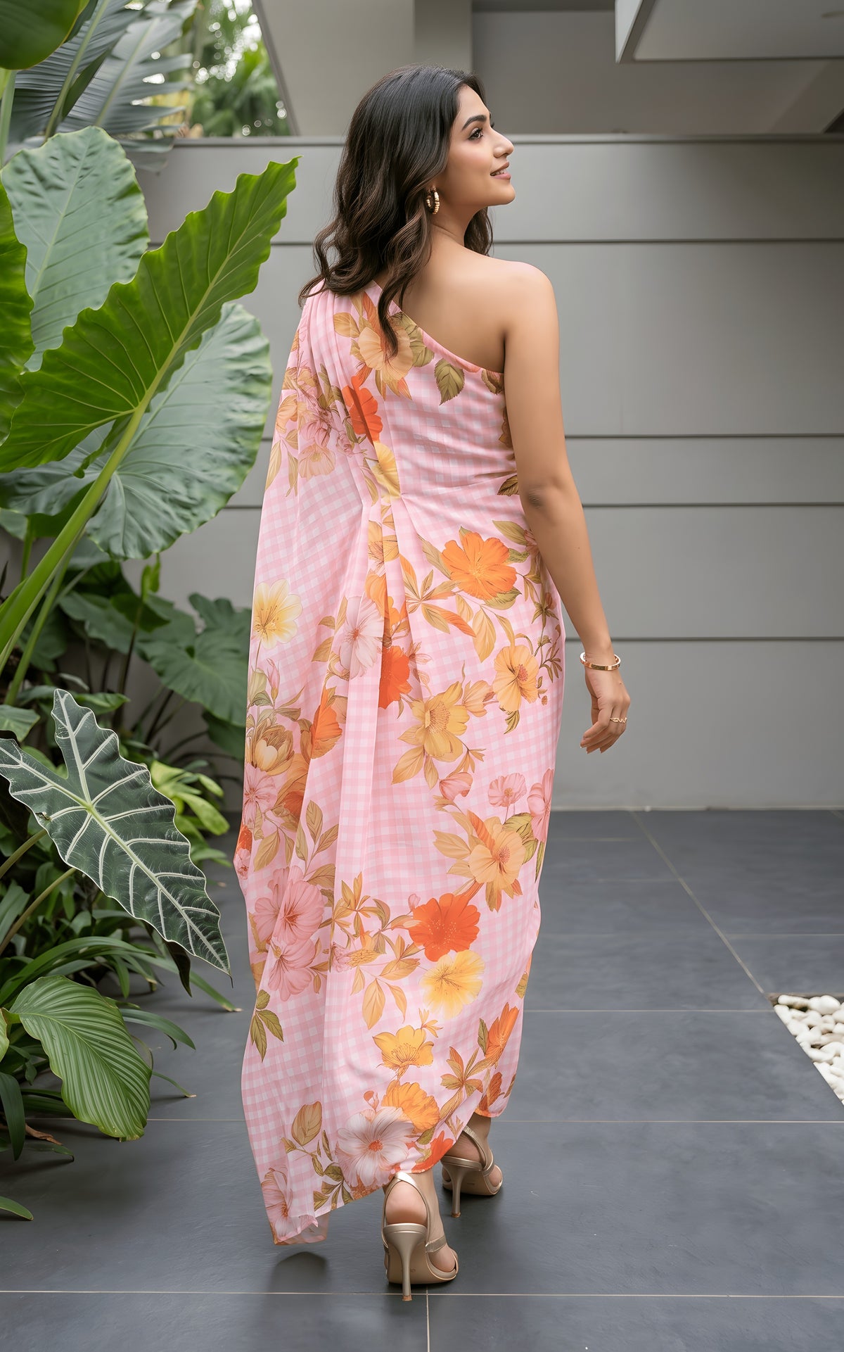 Pink Gingham Meadow Drape Dress