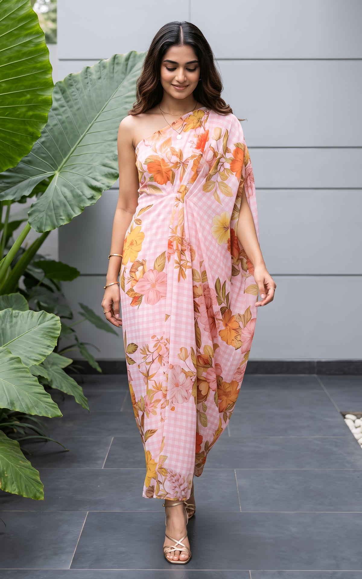 Pink Gingham Meadow Drape Dress