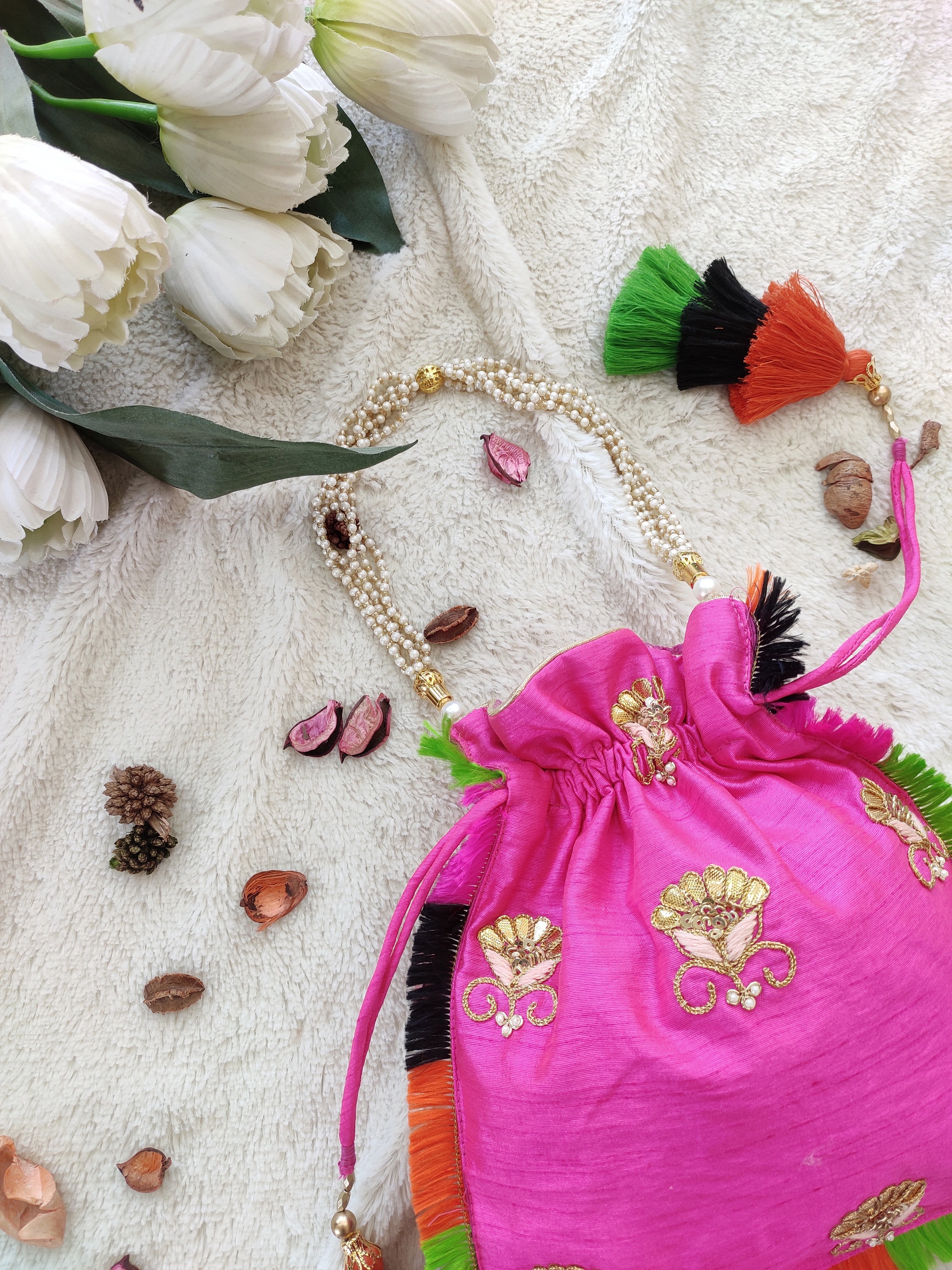 Hot Pink Gota Patti Potli Bag