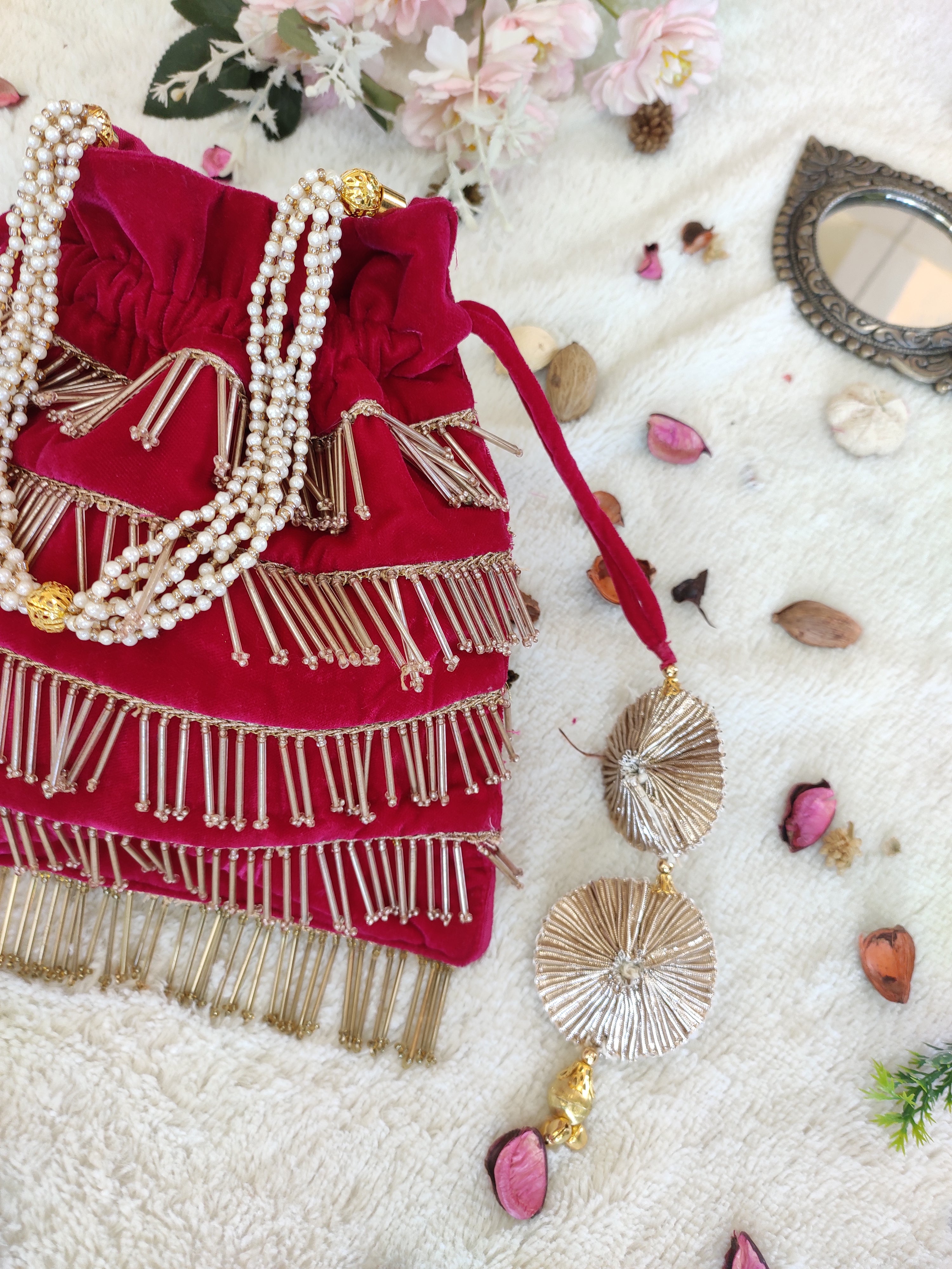Fuchsia Velvet Potli Bag