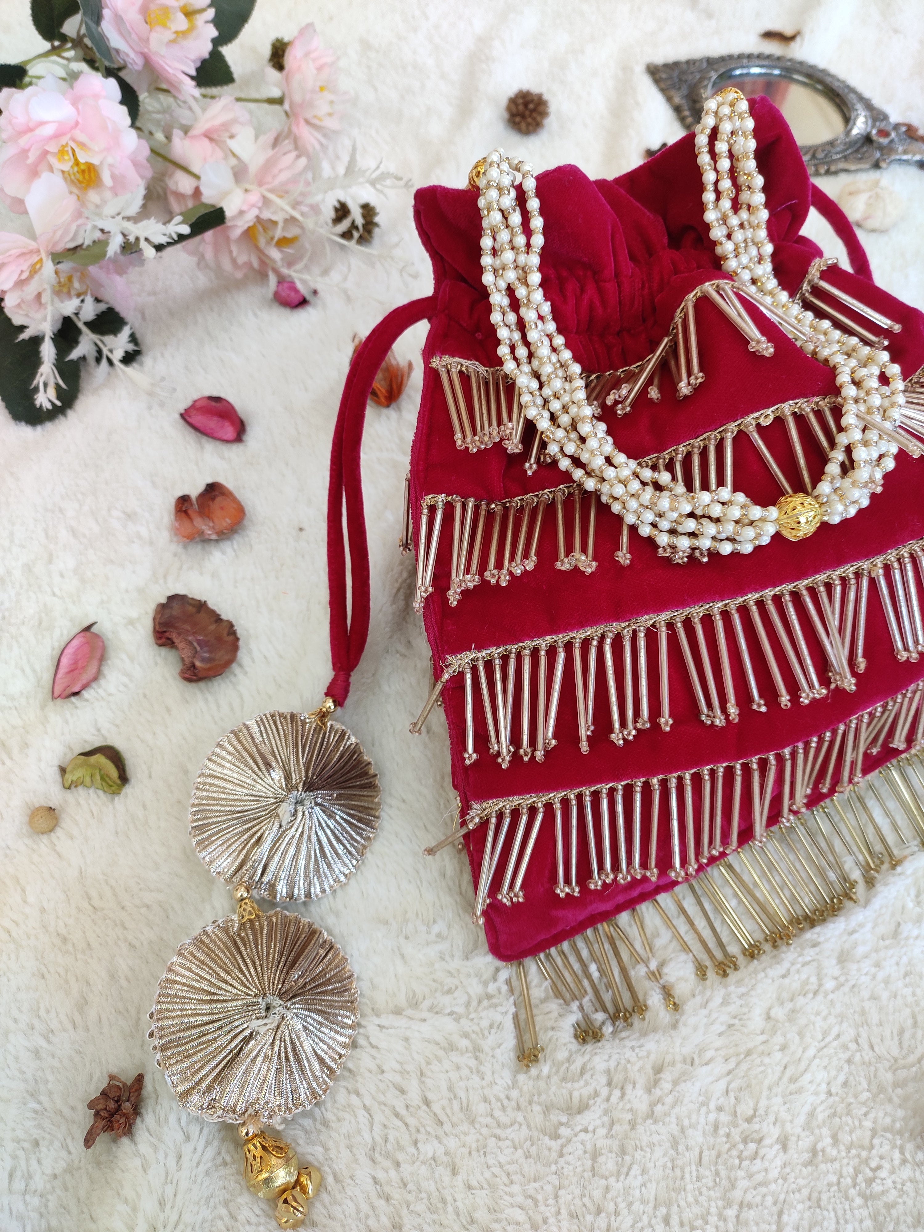 Fuchsia Velvet Potli Bag
