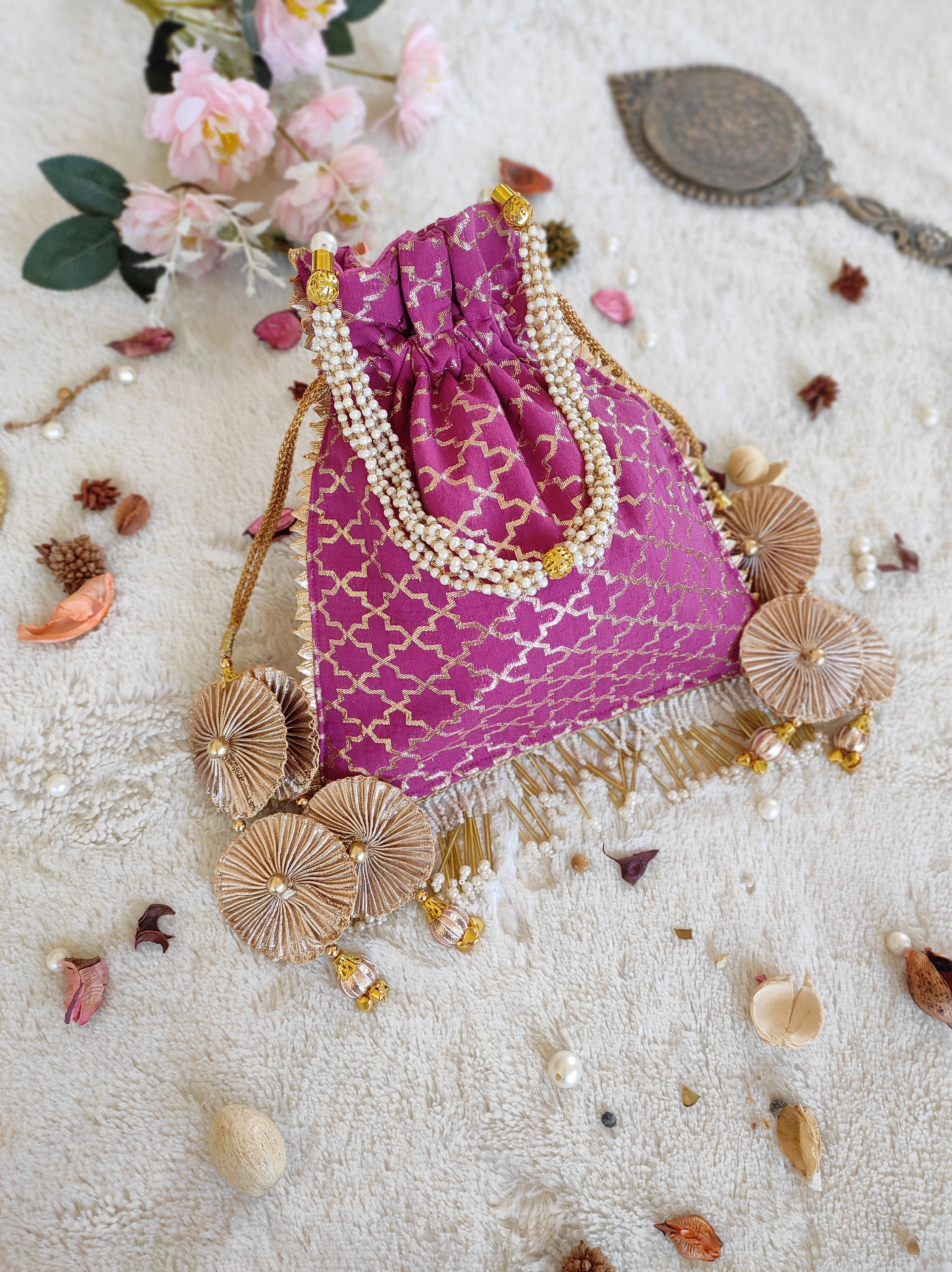 Purple Banarsi Potli Bag