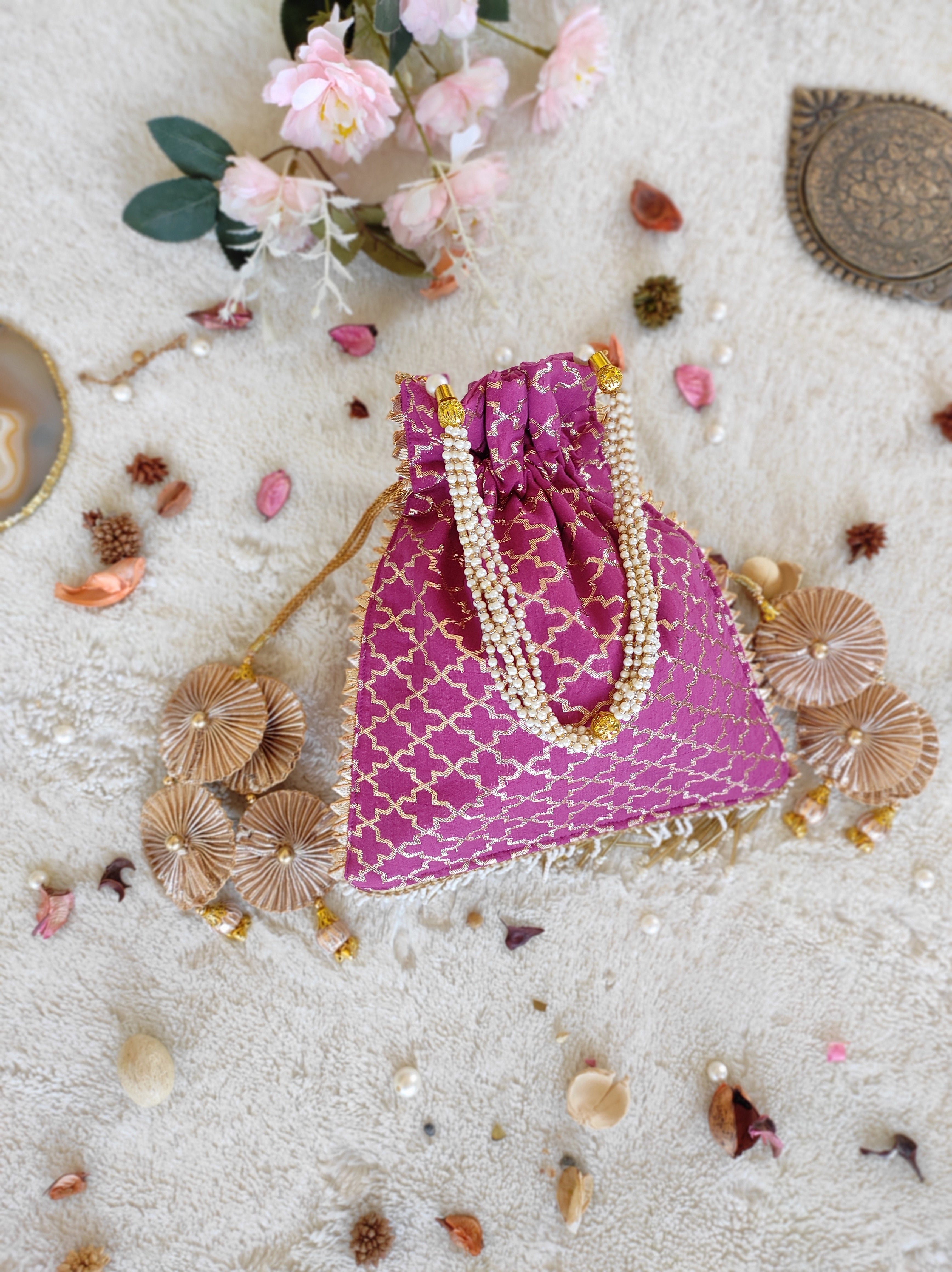 Purple Banarsi Potli Bag