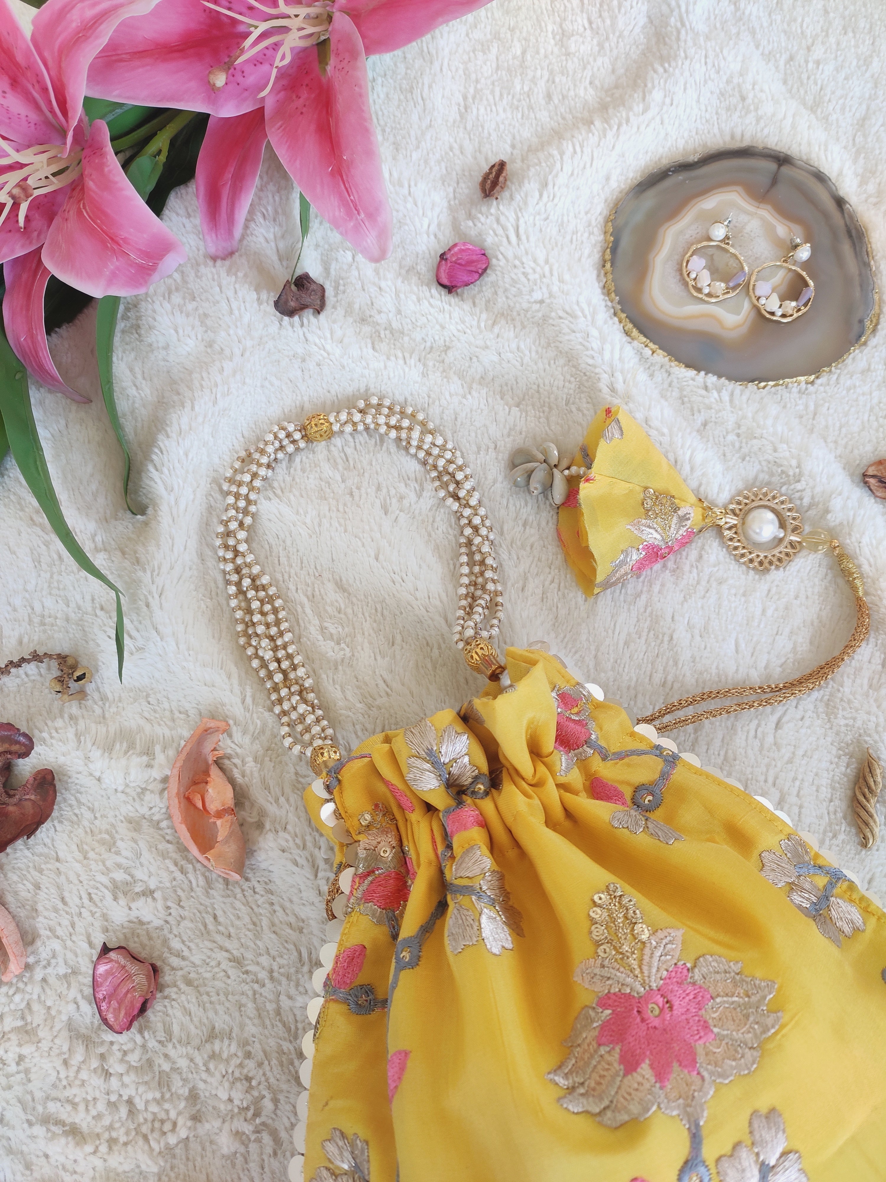 Yellow Embroidered Potli Bag