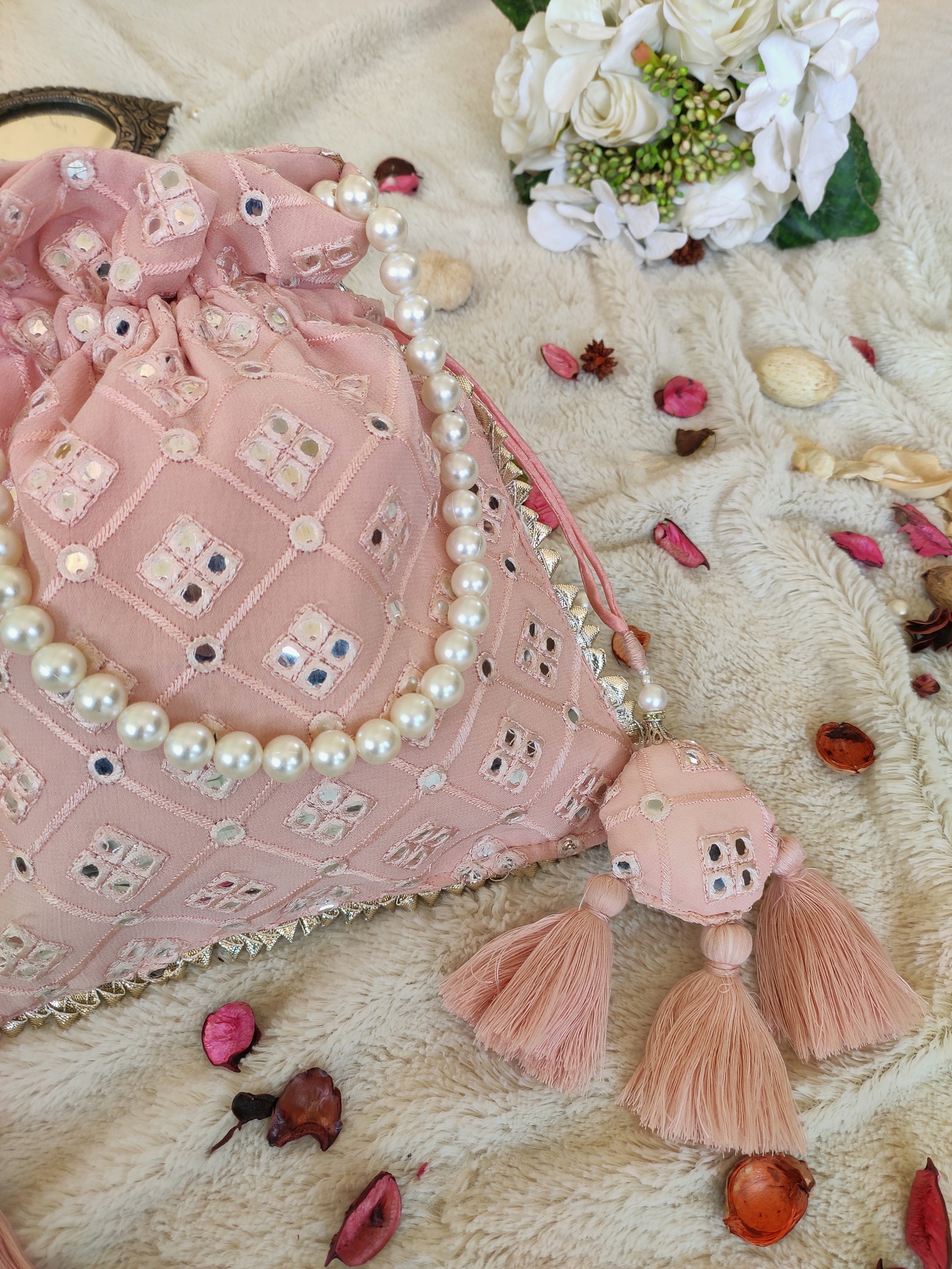 Blush Mirrorwork Potli Bag