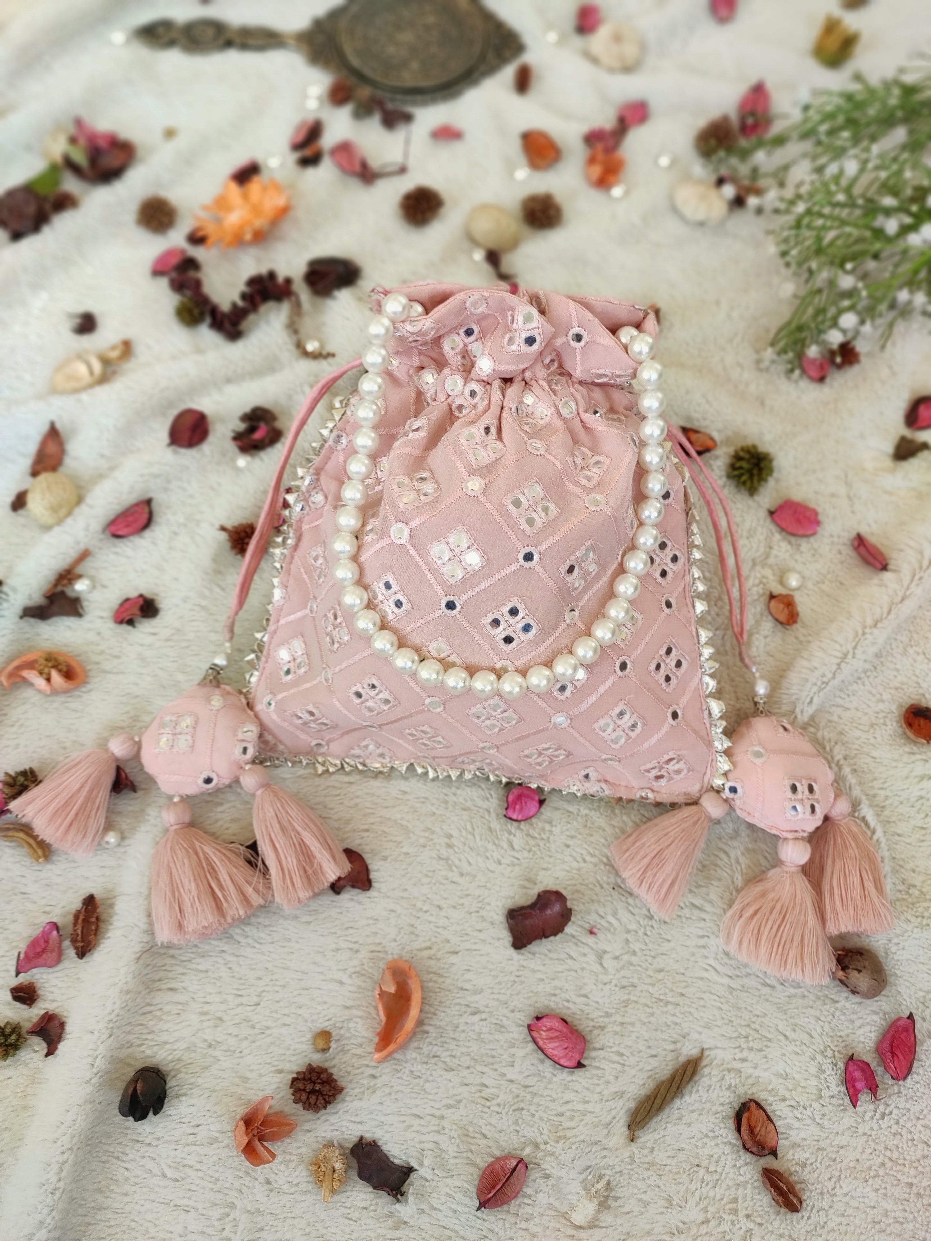 Blush Mirrorwork Potli Bag