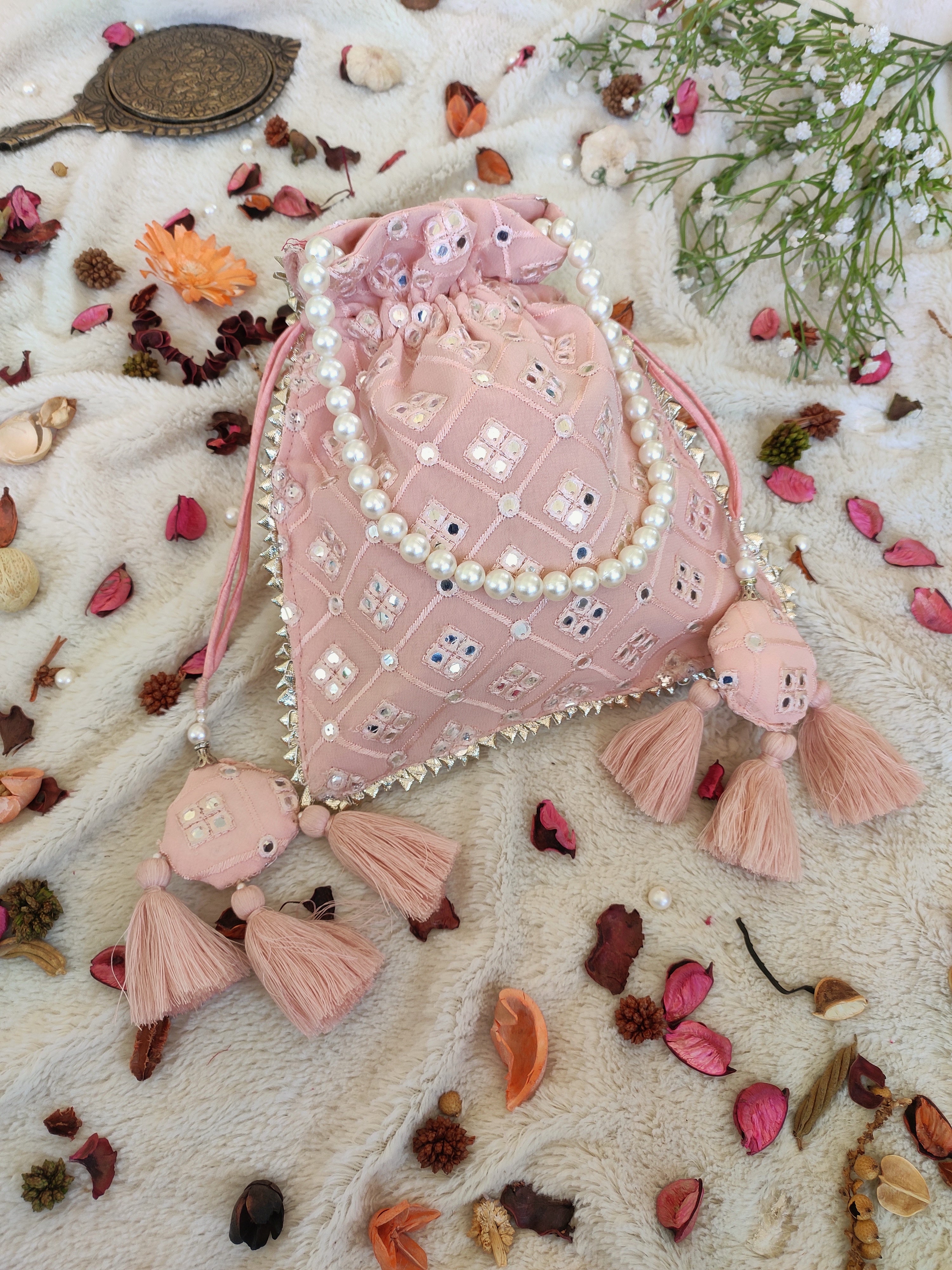 Blush Mirrorwork Potli Bag