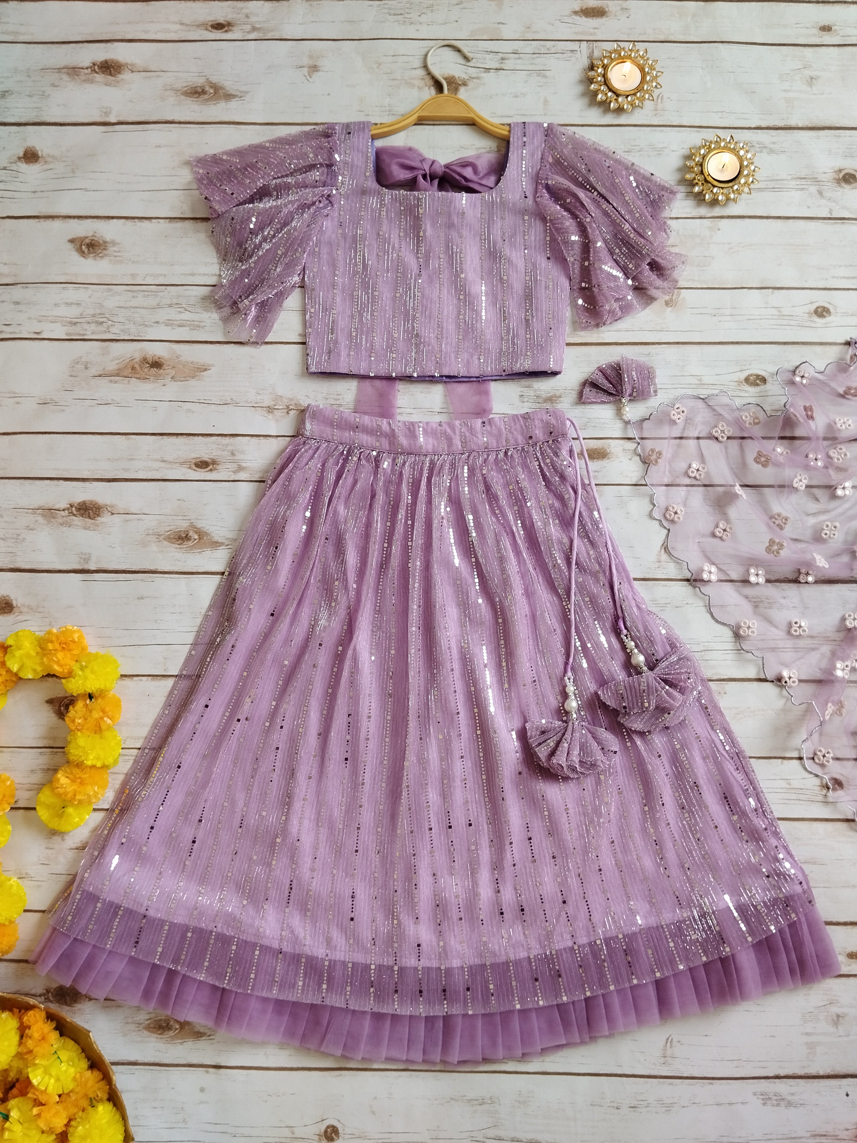 Lilac Shimmer Kids Lehenga