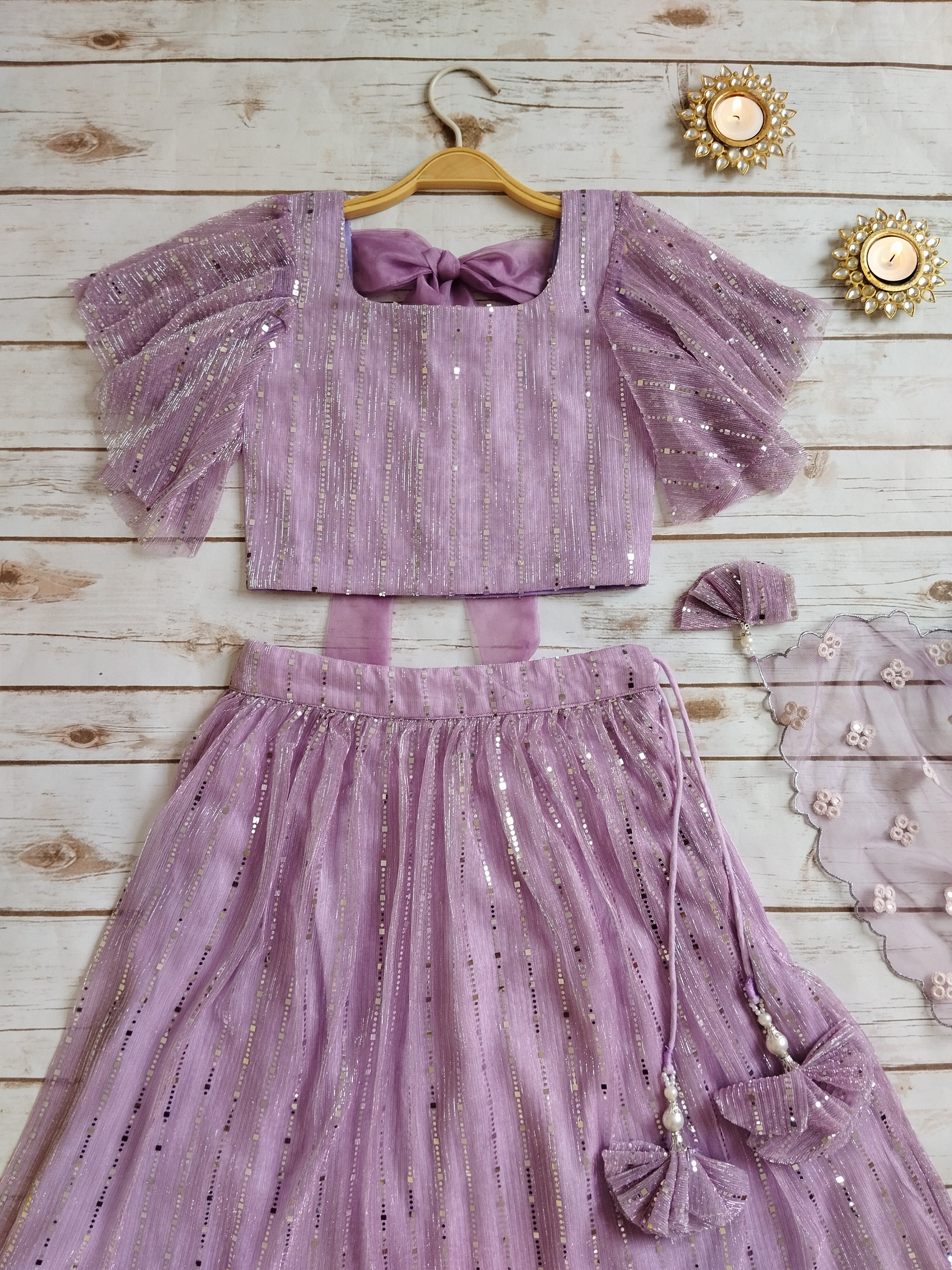 Lilac Shimmer Kids Lehenga