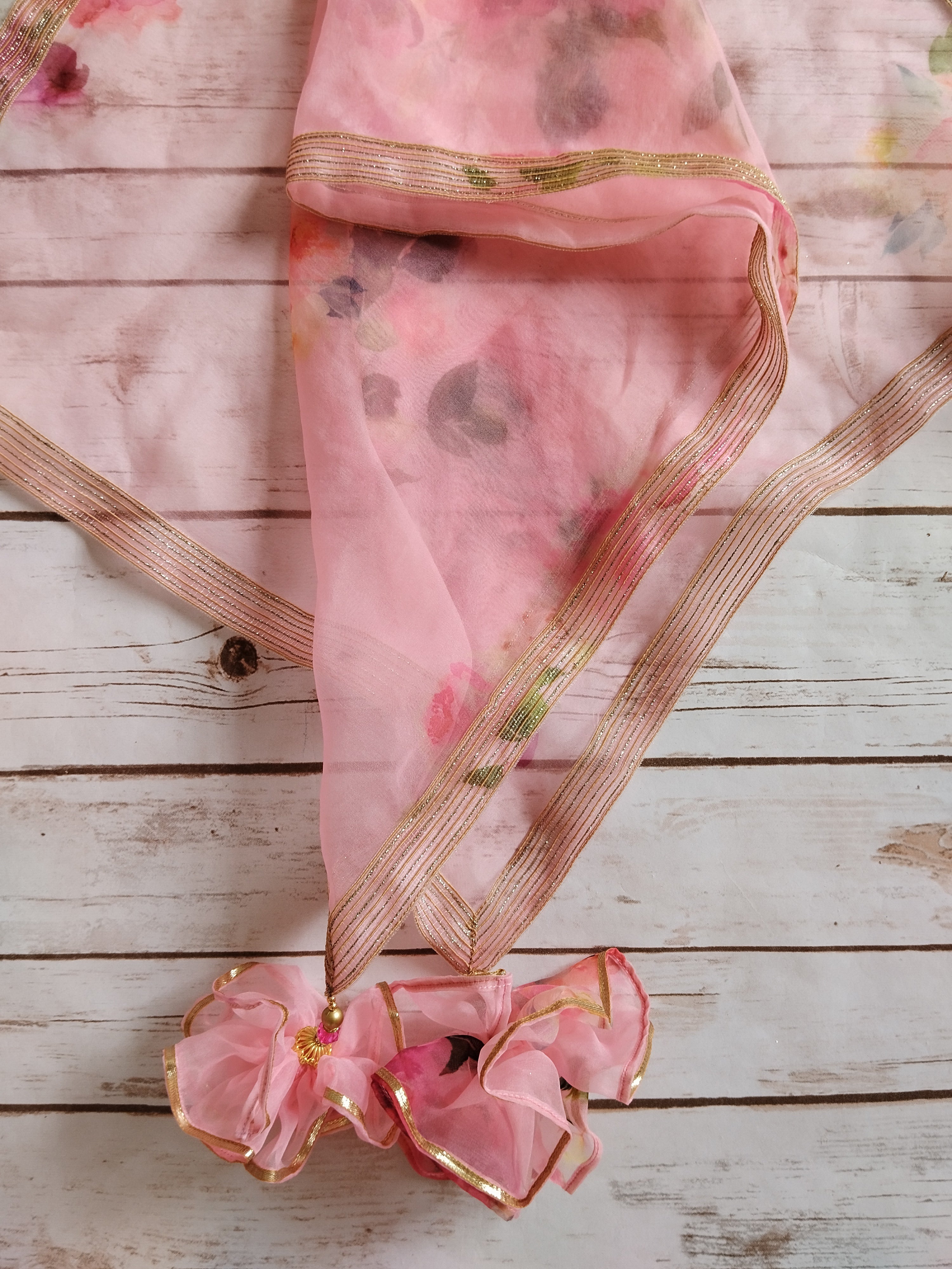 Eva Blush Pink Floral Organza Kids Lehenga