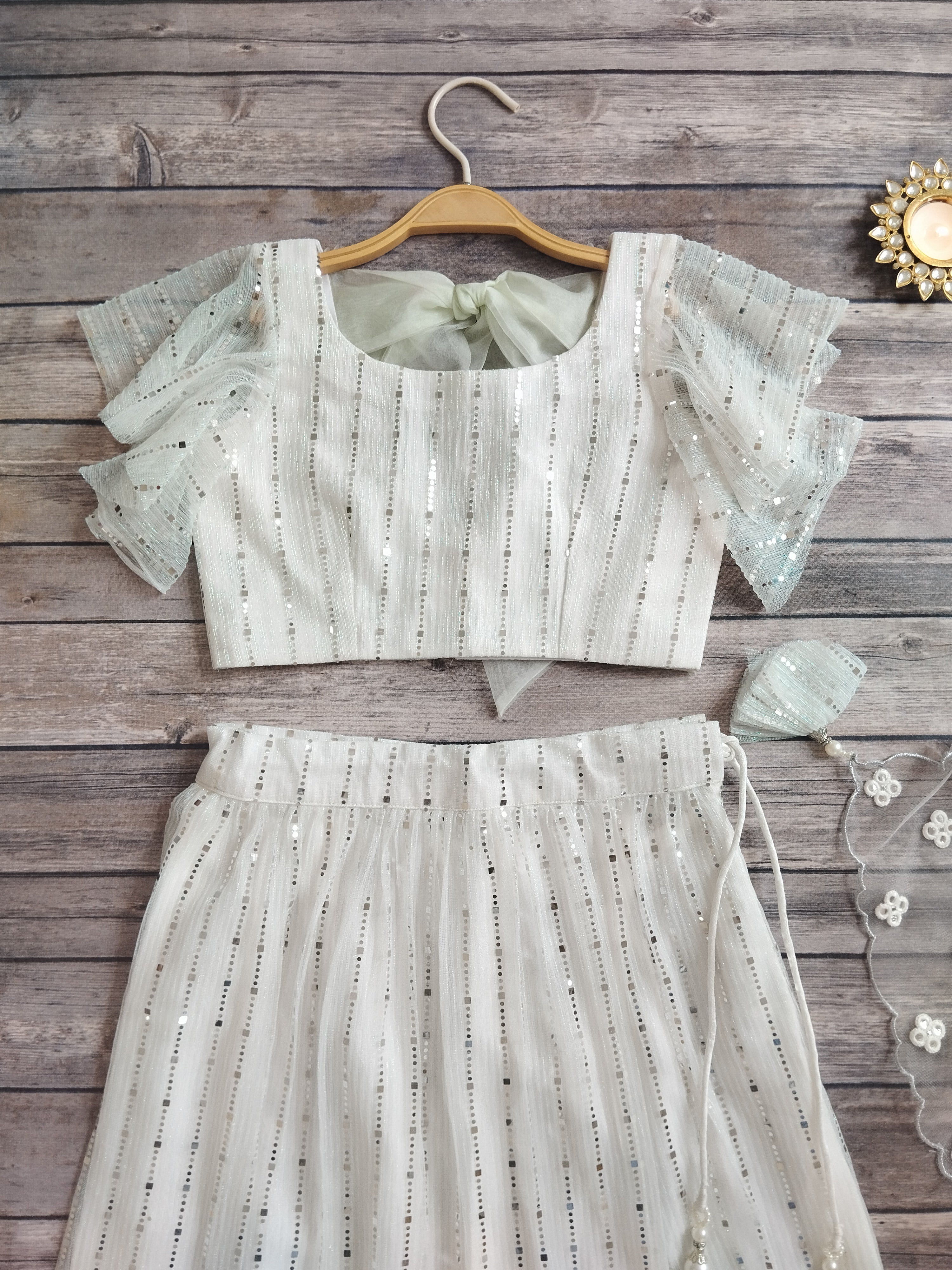 White Shimmer Kids Lehenga