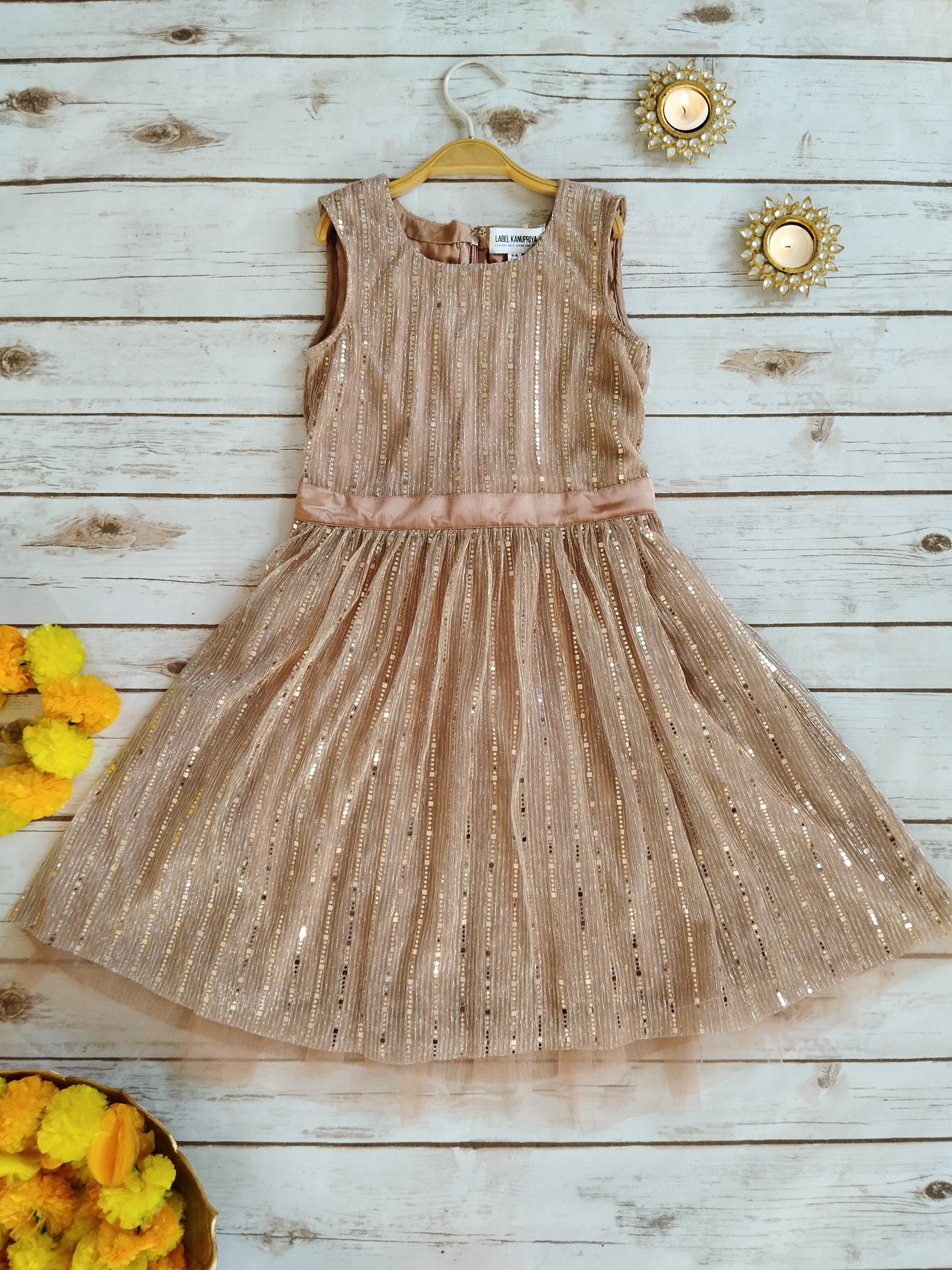 Old Rose Shimmer Fabric Kids Dress
