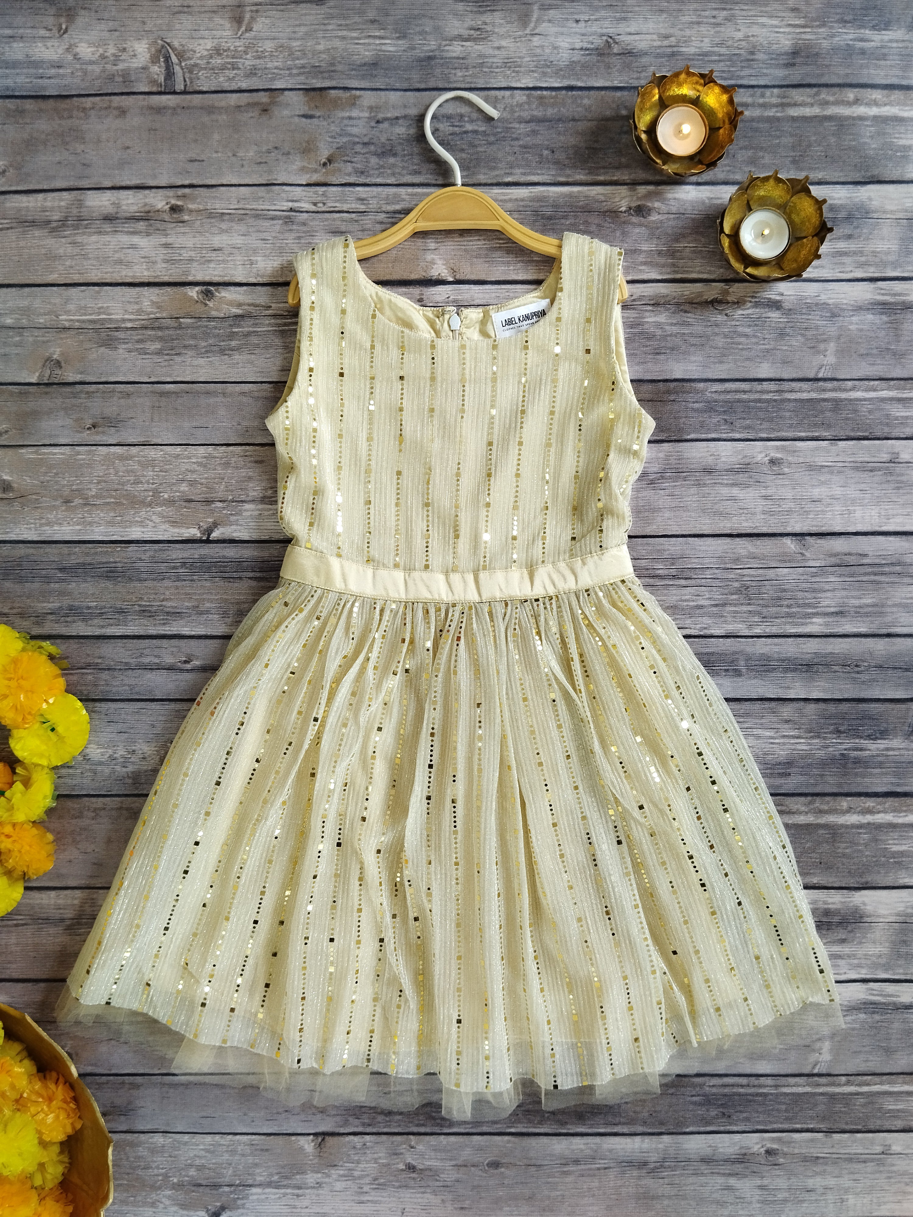 Off White Shimmer Kids Dress