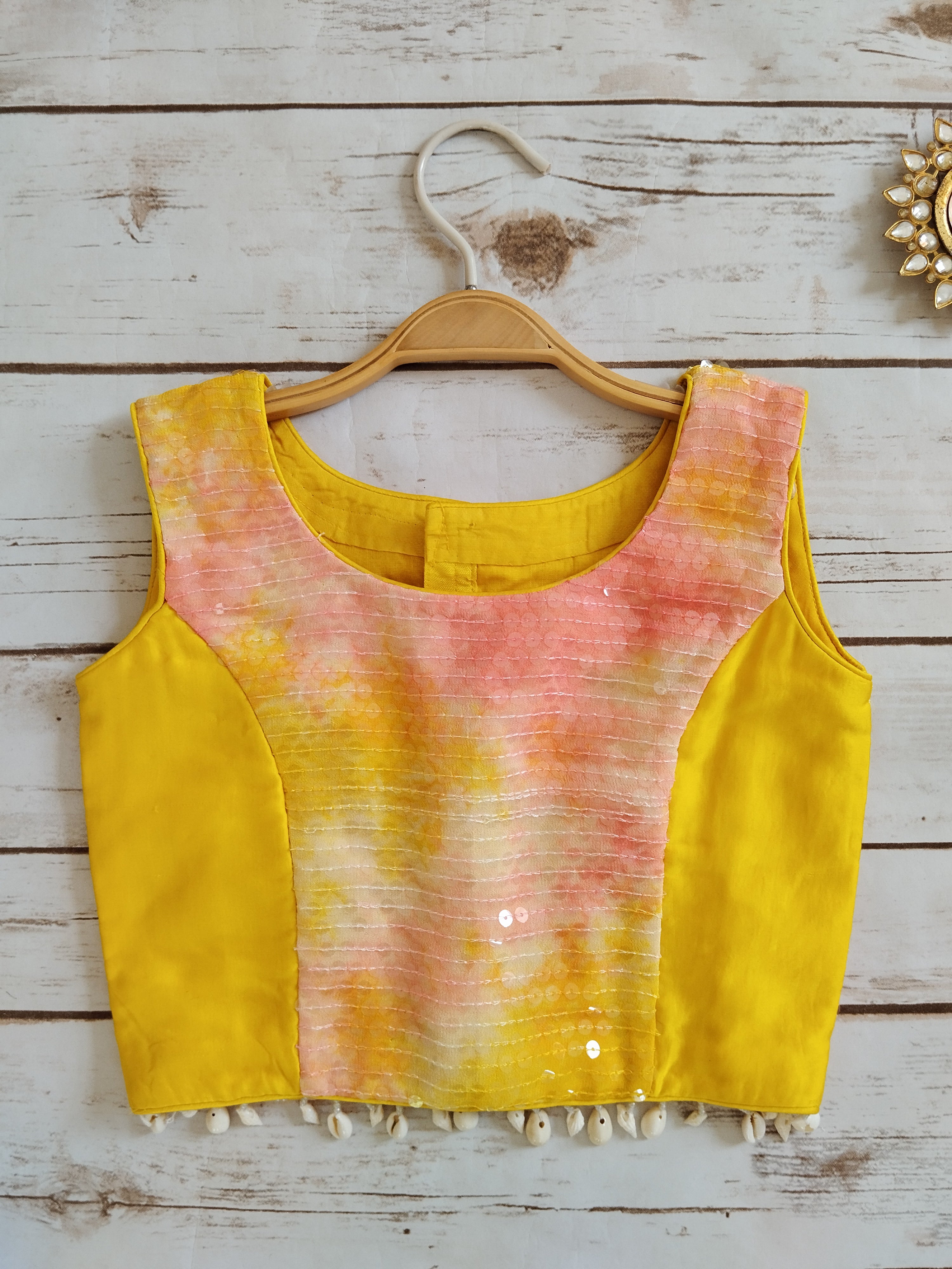 Kashvi Yellow Pink Shibori Sequin-work Kids Lehenga