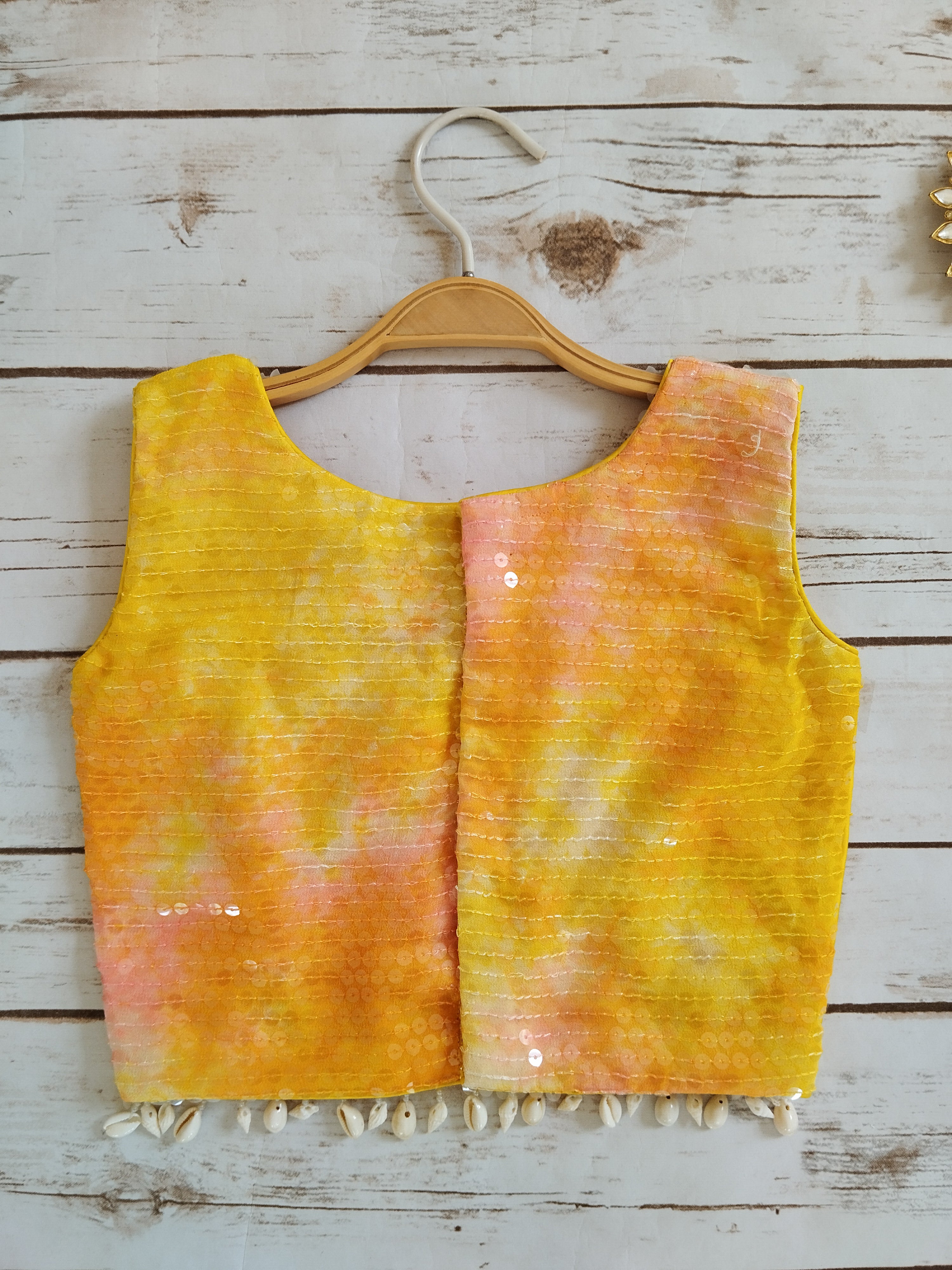 Kashvi Yellow Pink Shibori Sequin-work Kids Lehenga