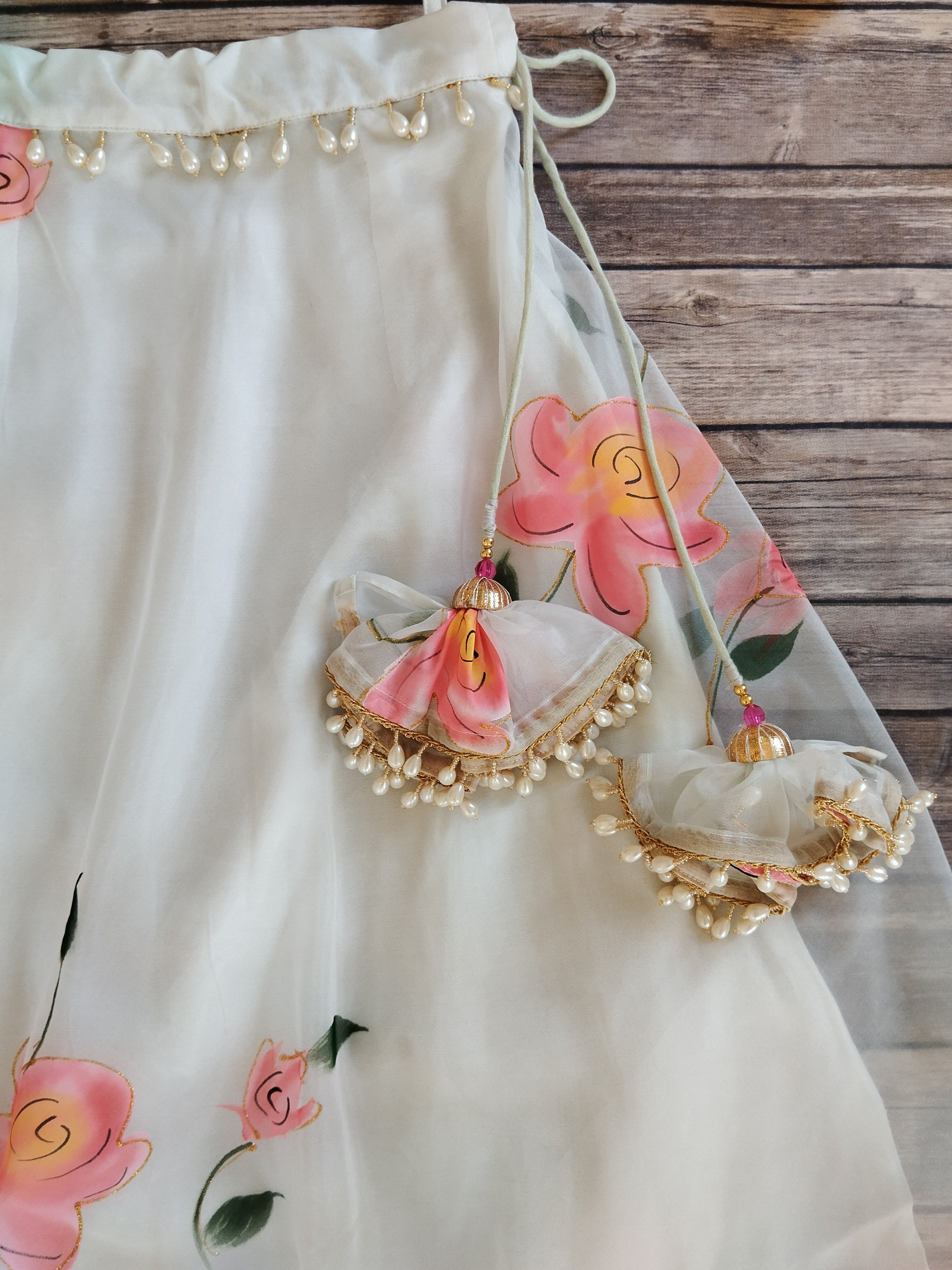 Sky Blue Handpainted Organza Kid's Lehenga