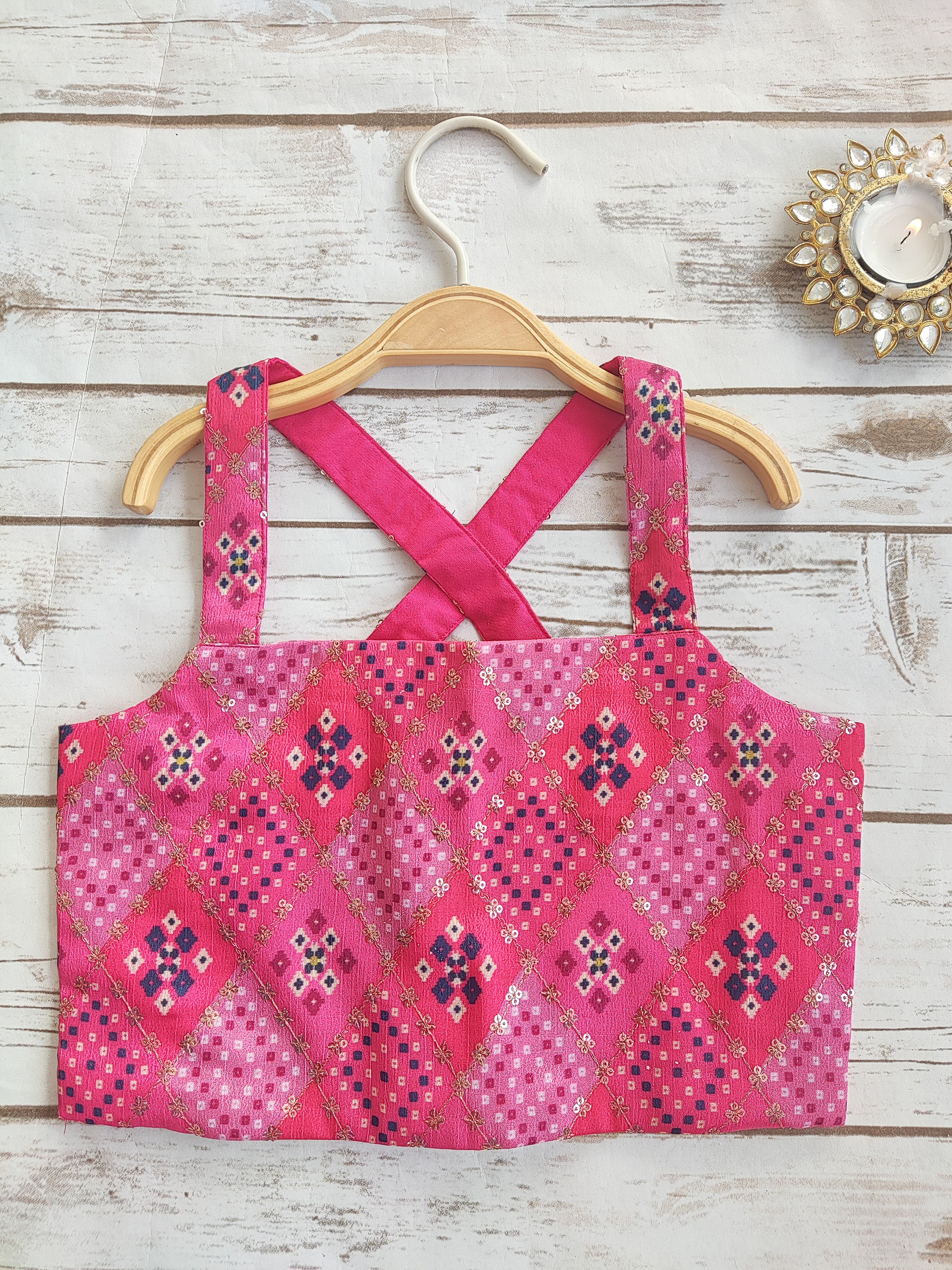 Pink Bandhej Kids Lehenga