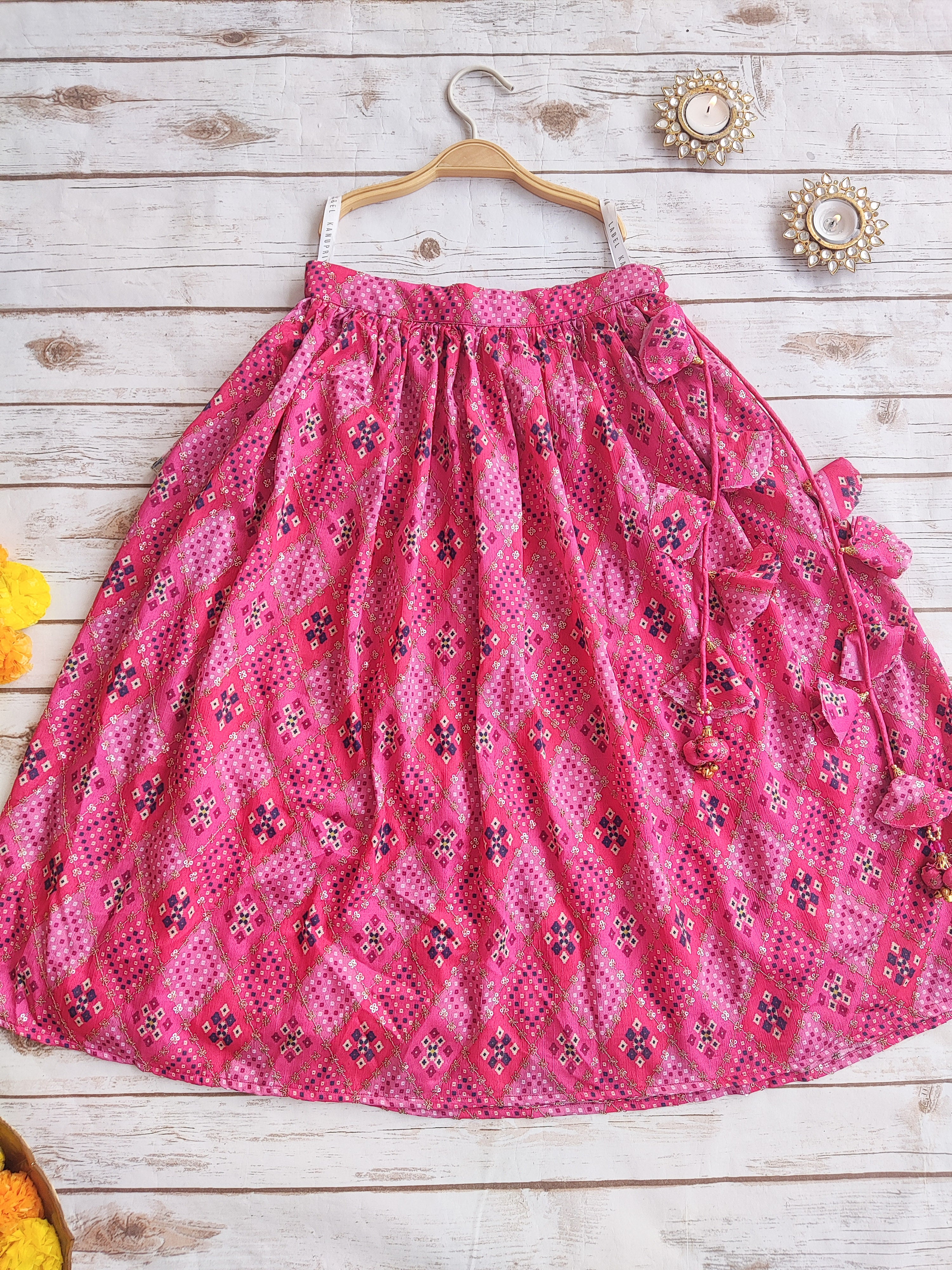 Pink Bandhej Kids Lehenga