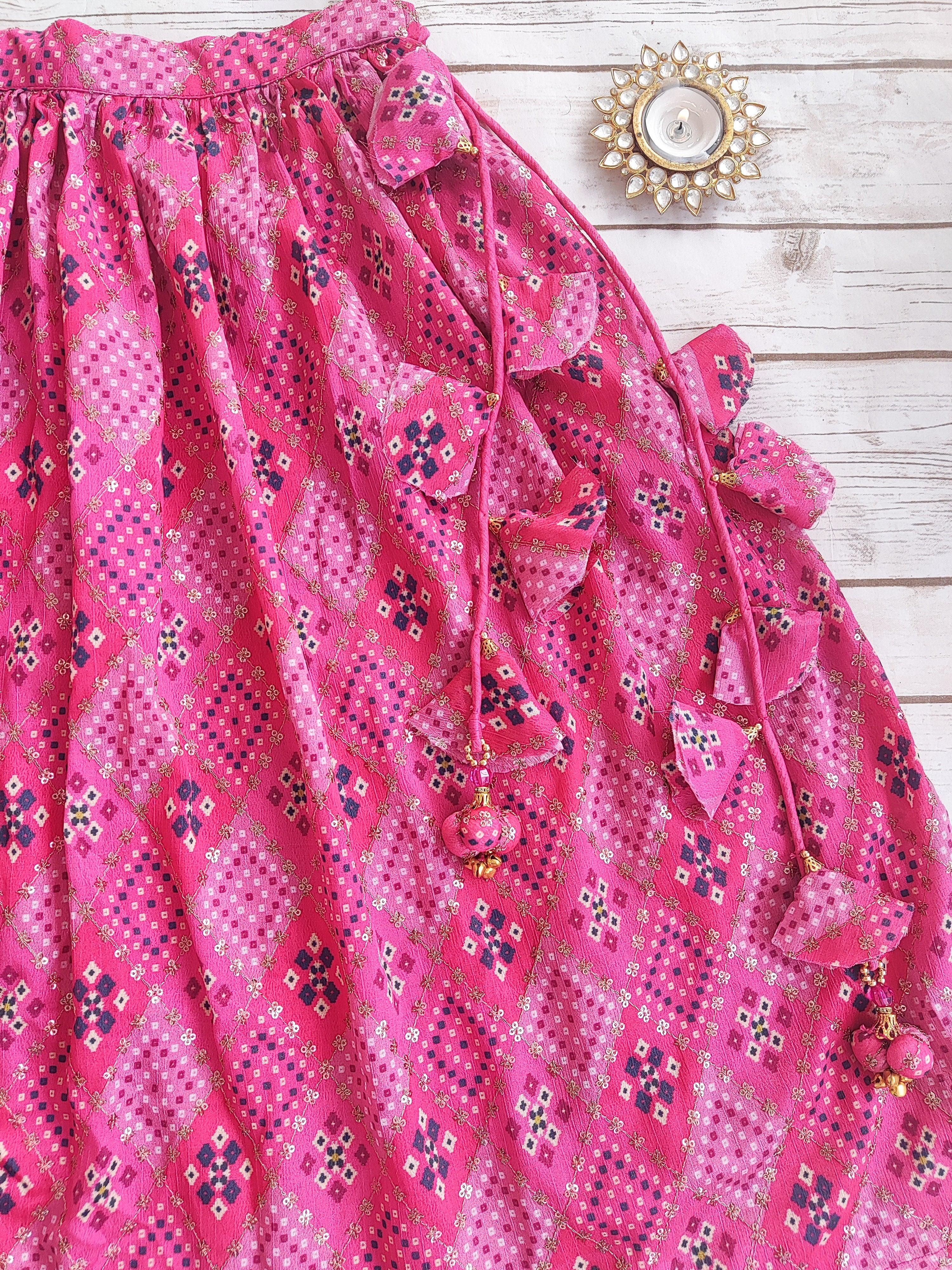 Pink Bandhej Kids Lehenga