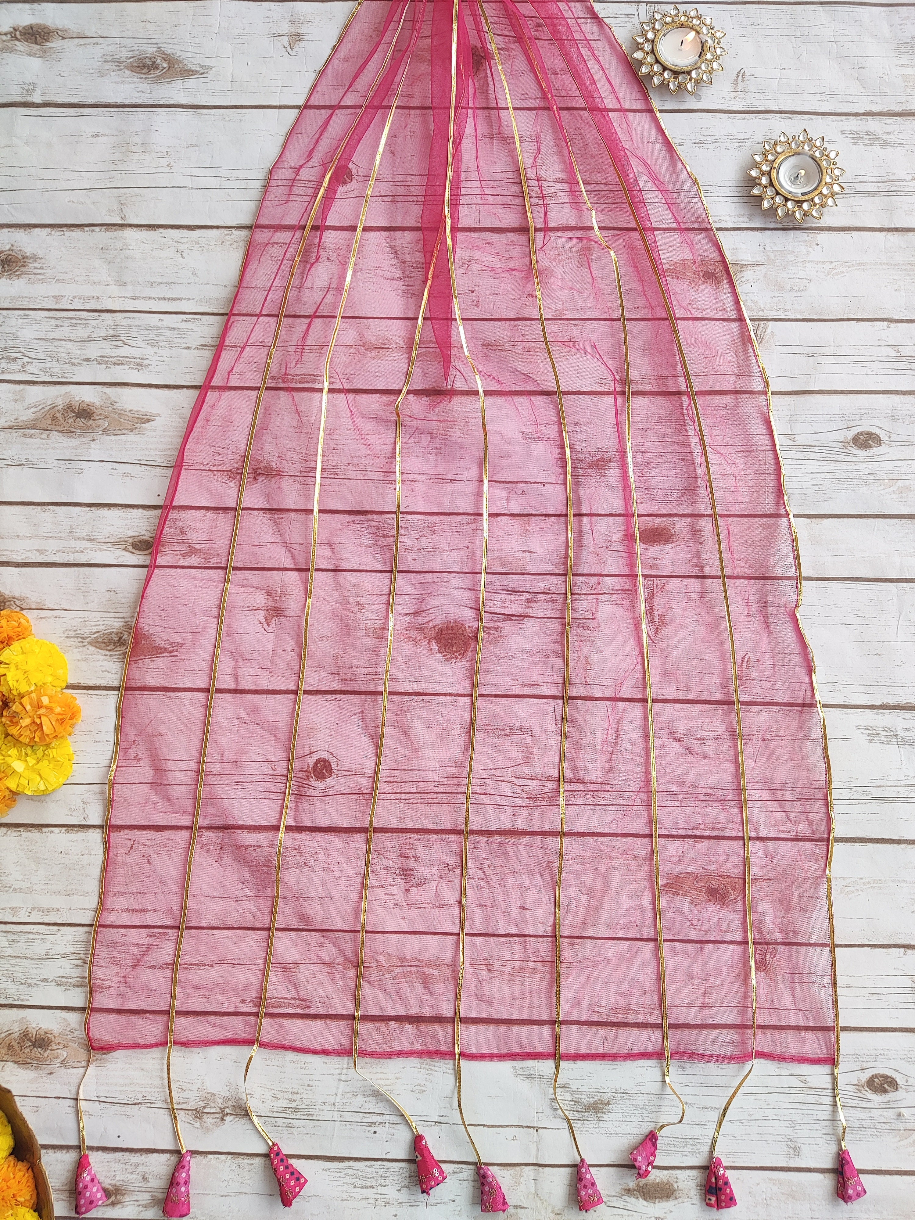 Pink Bandhej Kids Lehenga
