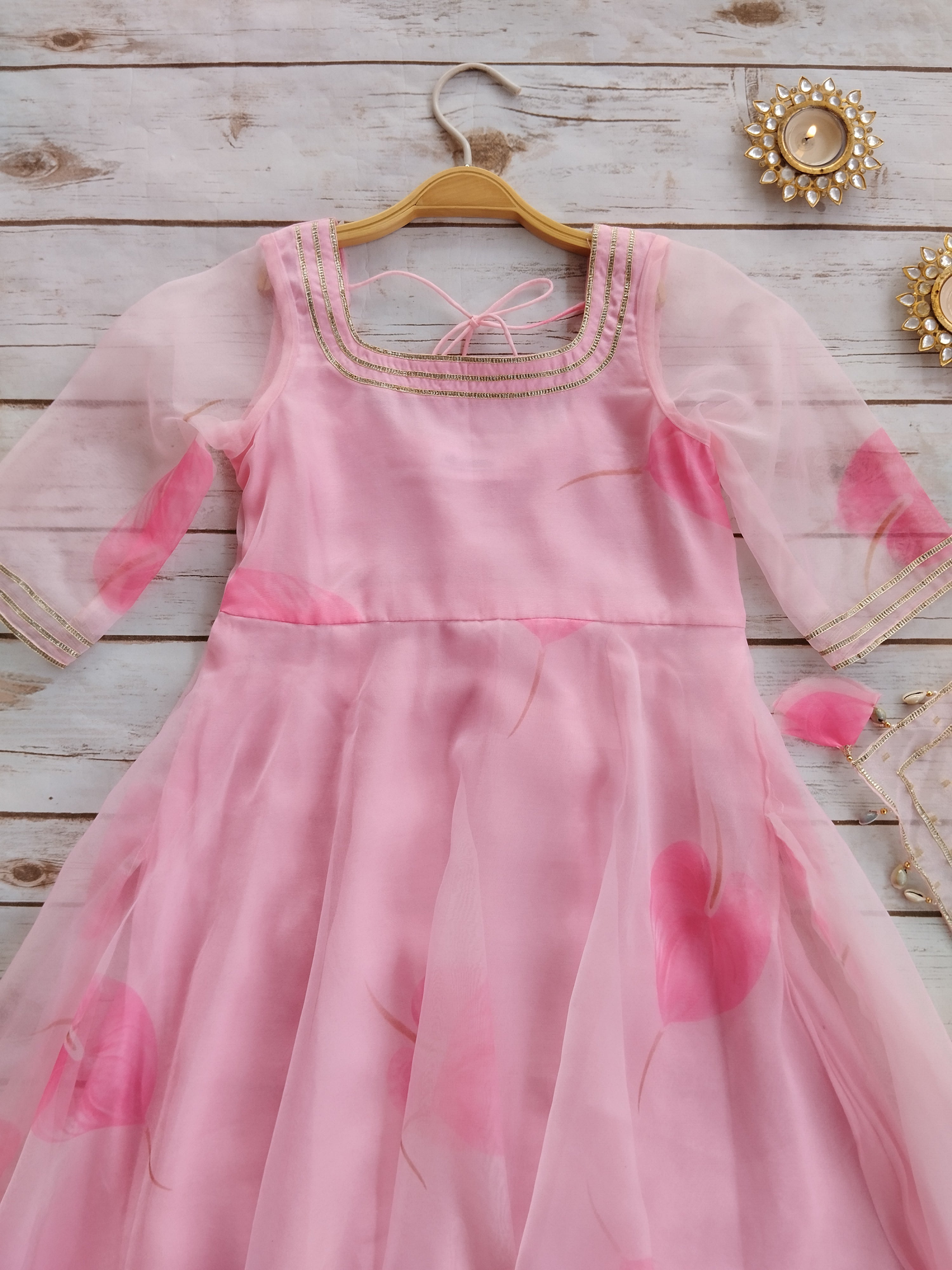 Pink Petal Organza Kid's Anarkali Suit (2 Pc.)