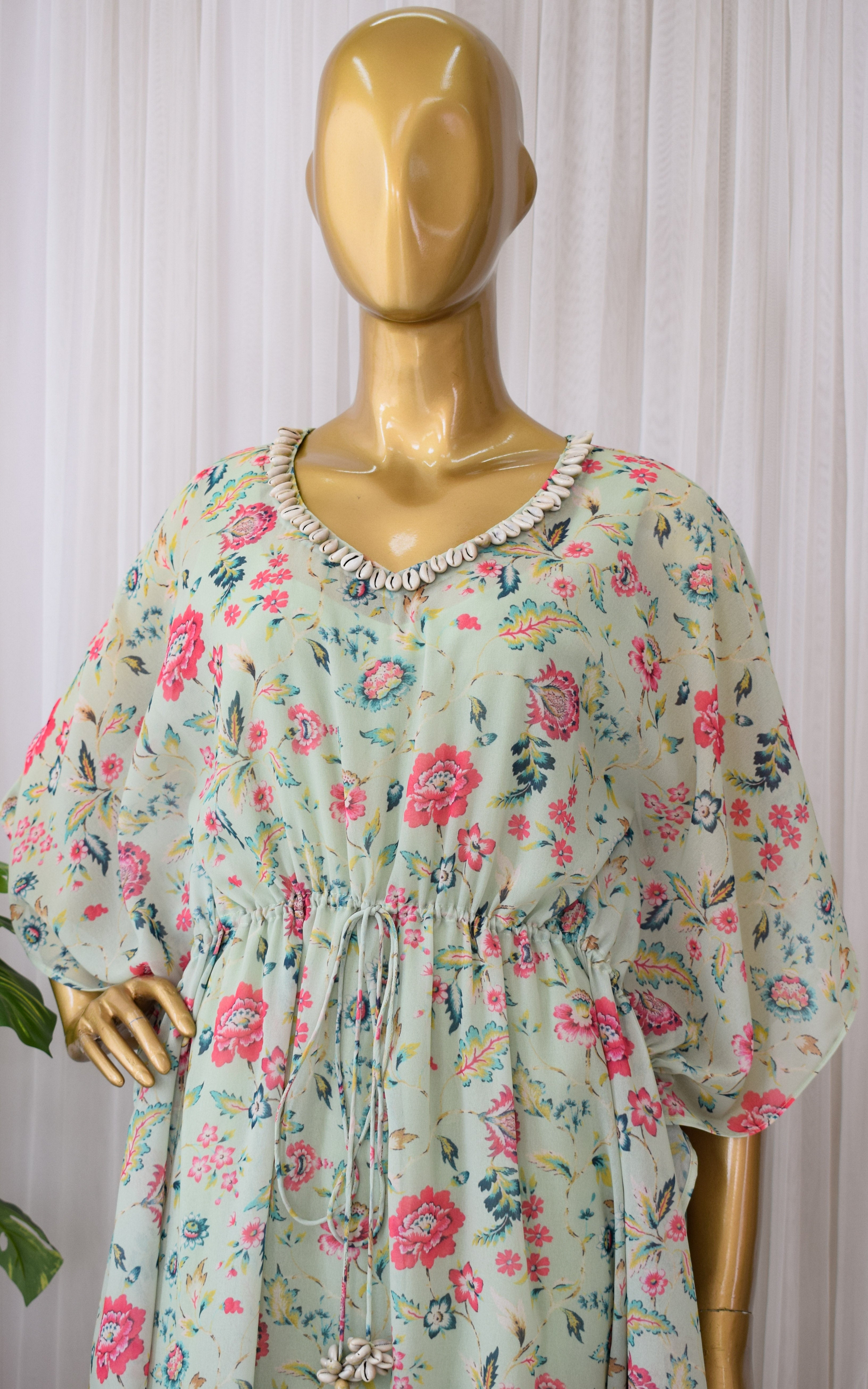 Sage Green Floral Printed Georgette Kaftan Set
