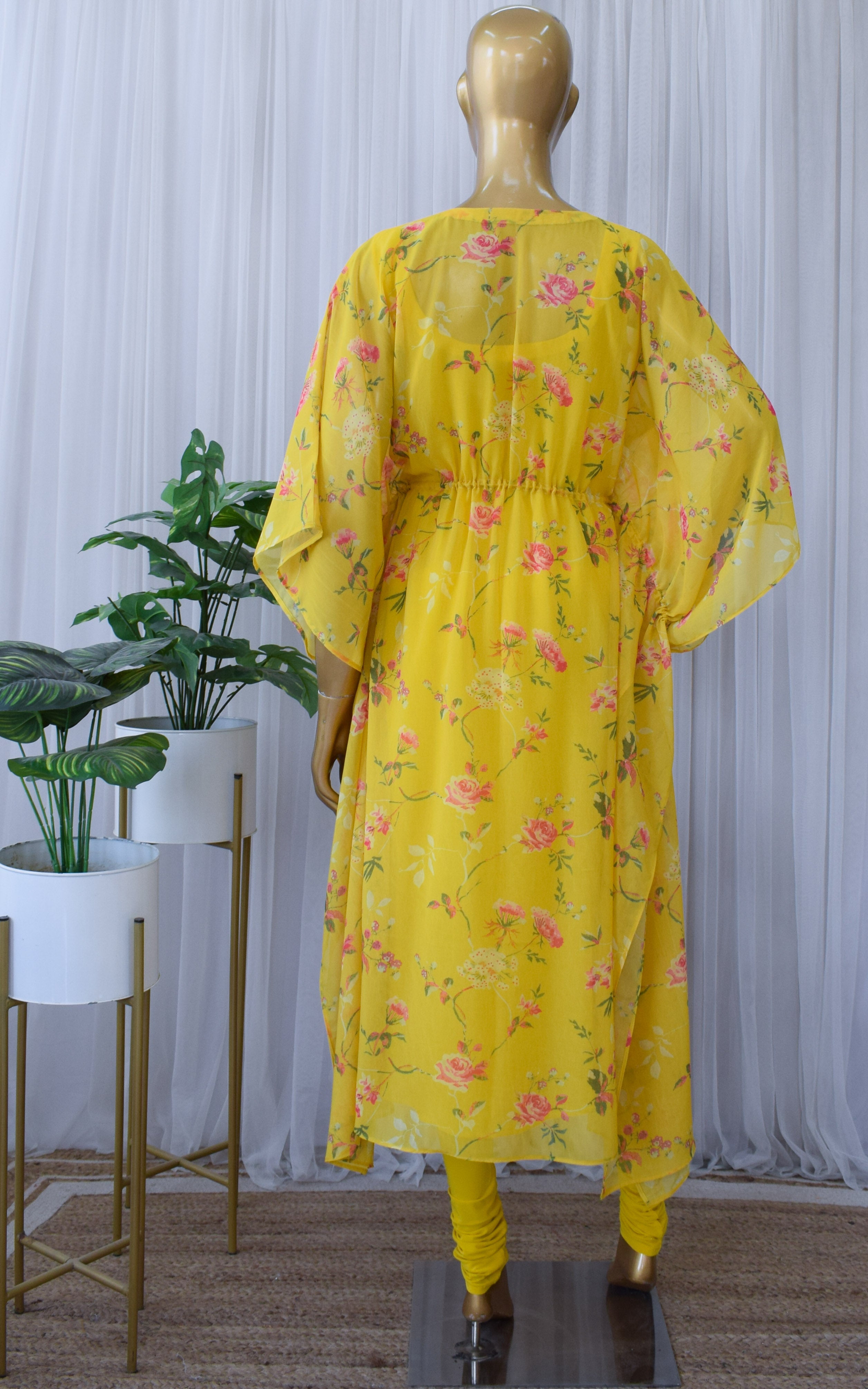 Mustard Yellow Printed Georgette Kaftan Set