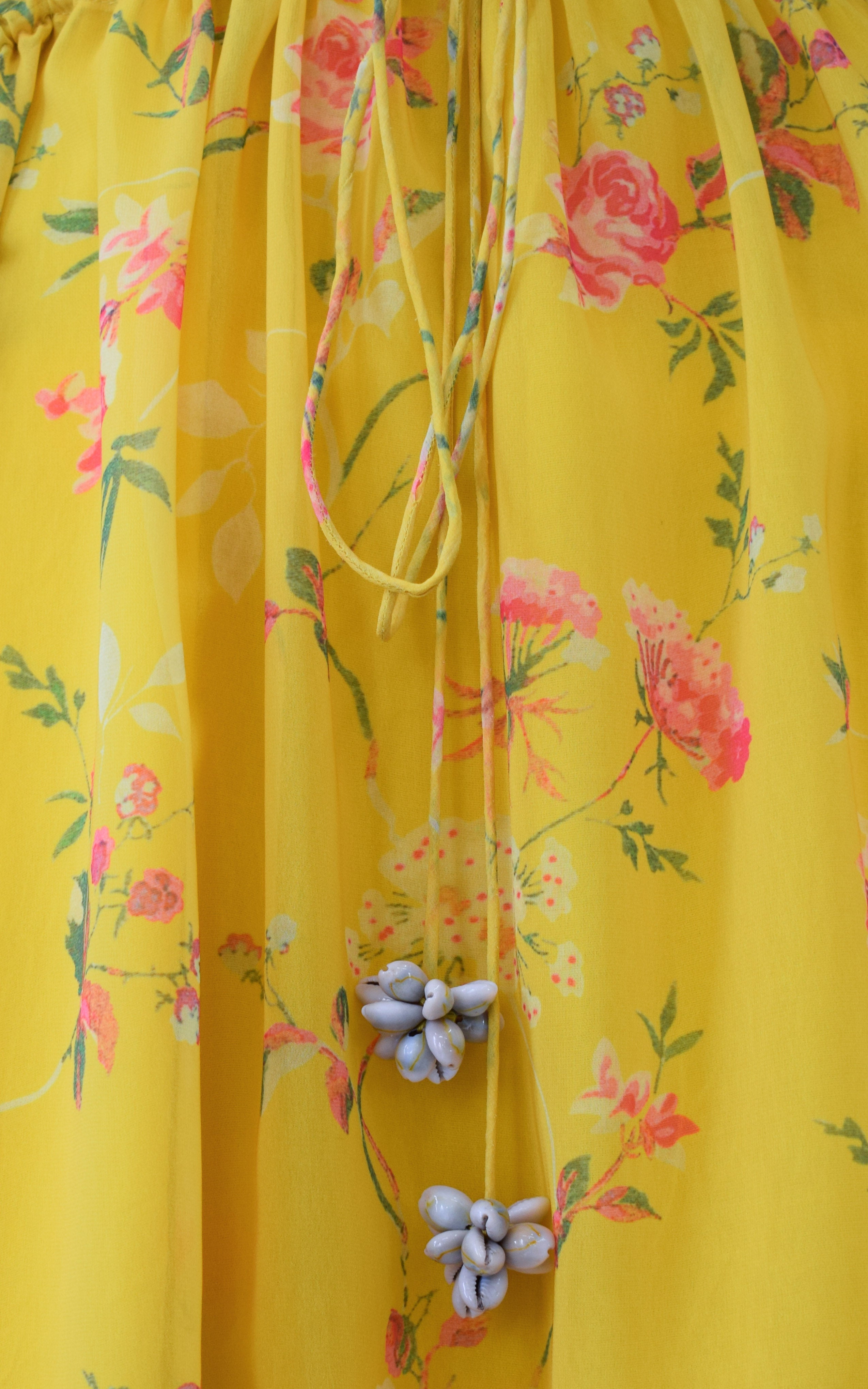 Mustard Yellow Printed Georgette Kaftan Set