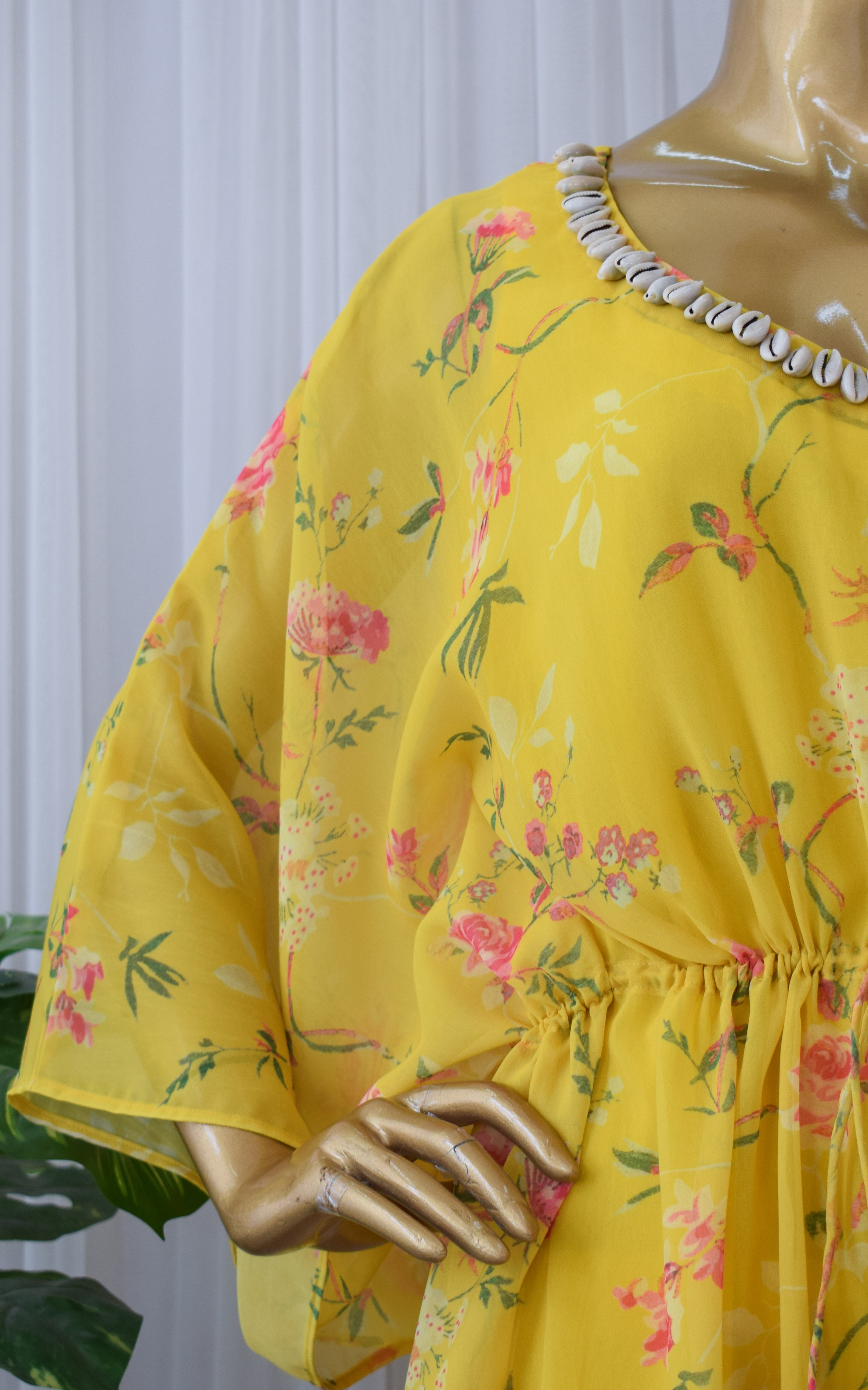 Mustard Yellow Printed Georgette Kaftan Set