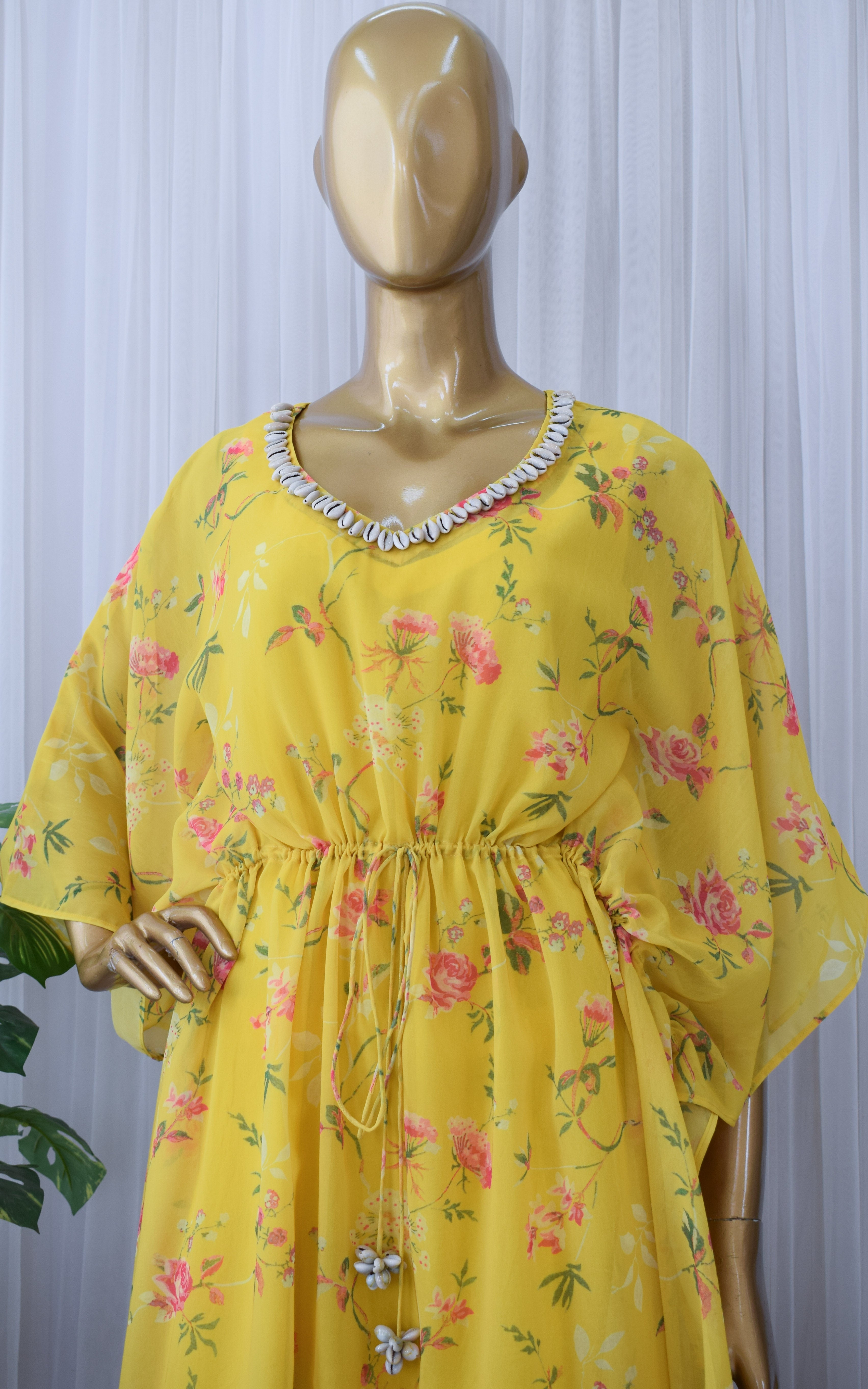 Mustard Yellow Printed Georgette Kaftan Set