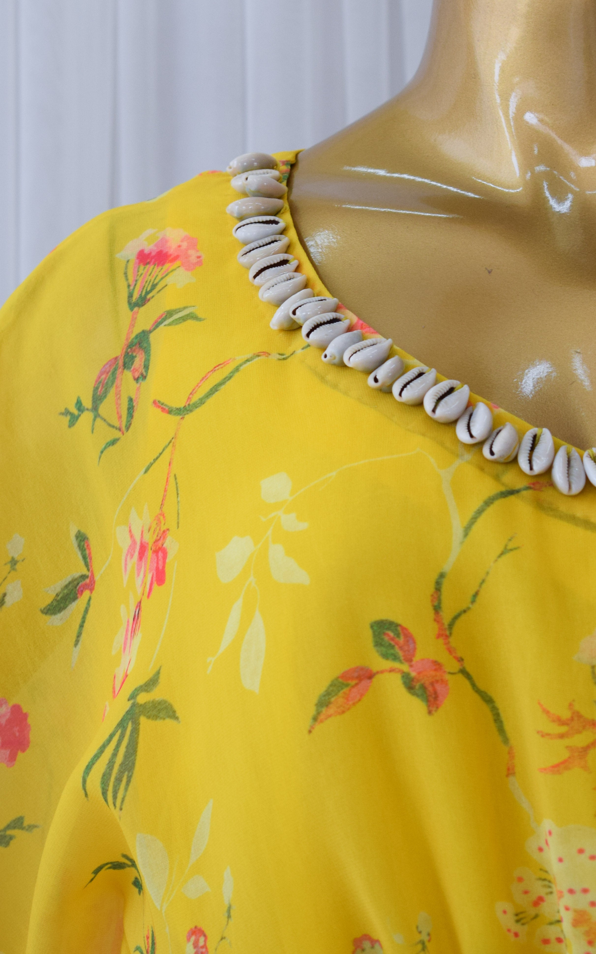 Mustard Yellow Printed Georgette Kaftan Set