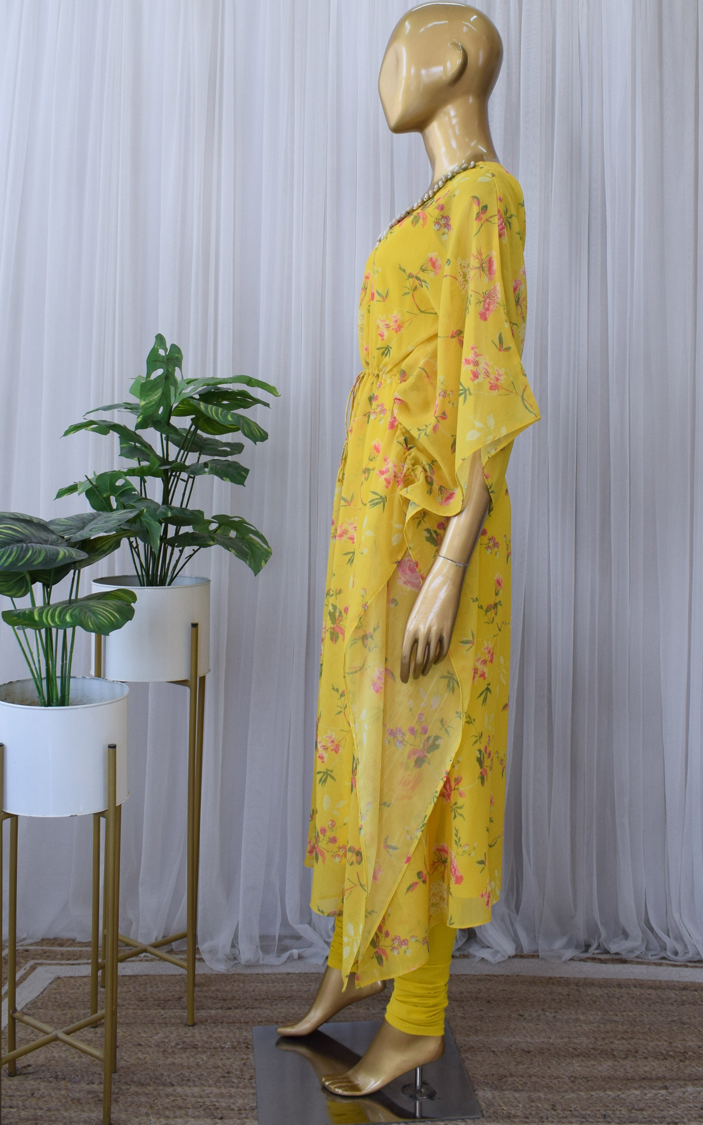 Mustard Yellow Printed Georgette Kaftan Set