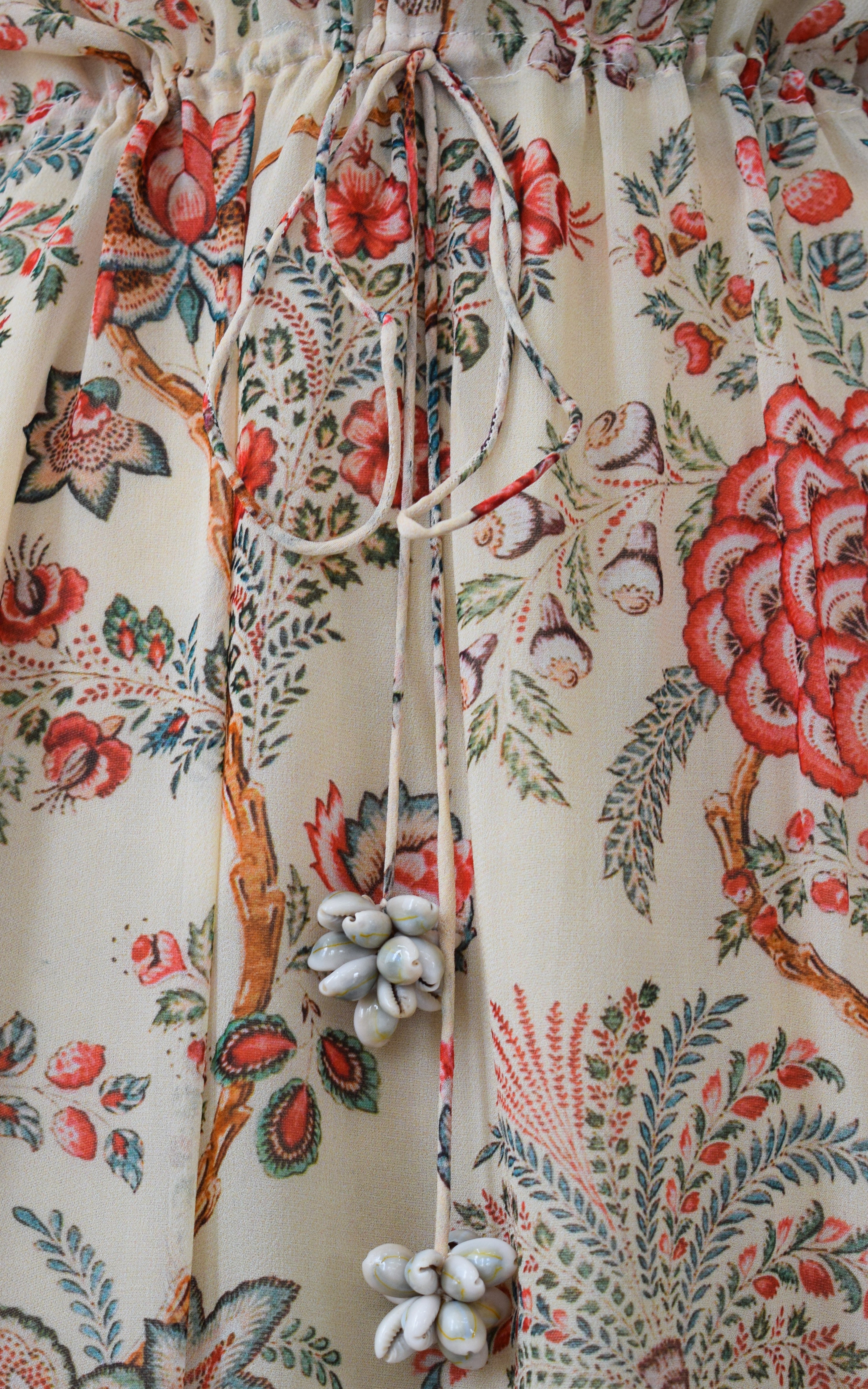 Beige Tropical Floral Printed Georgette Kaftan Set