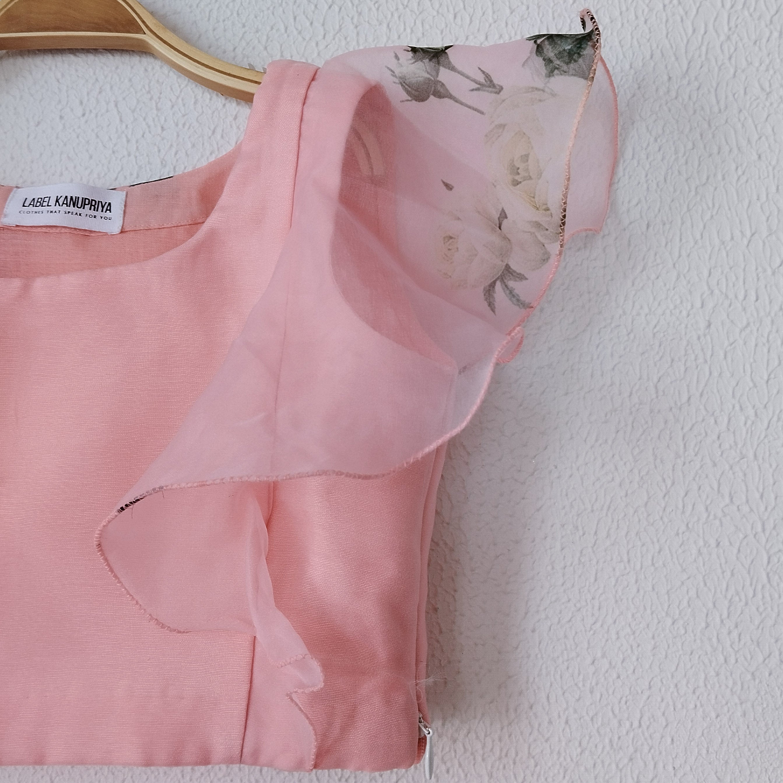 Peach Floral Organza Crop-Top Kids Sharara Set